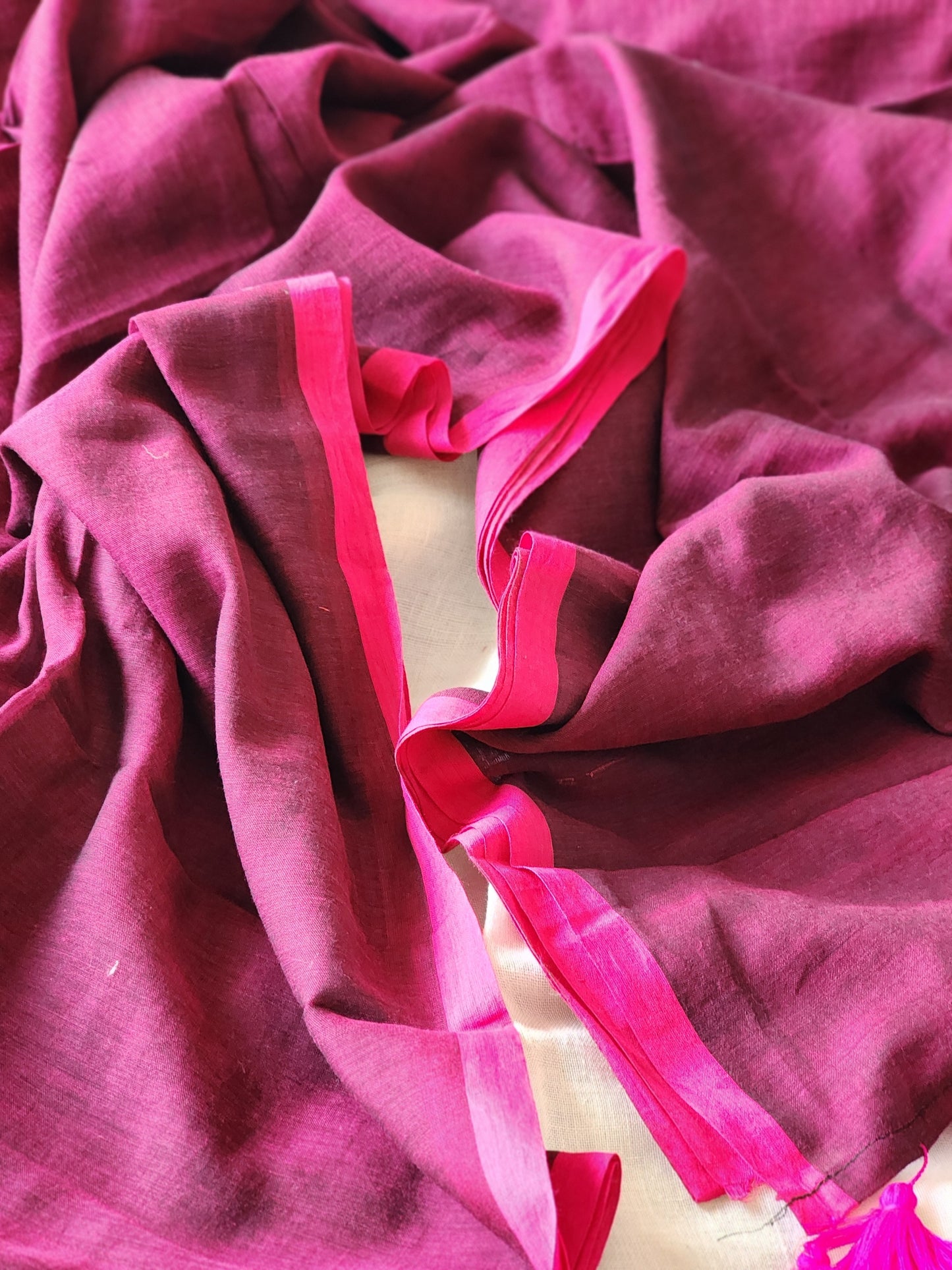 Purple mulmul cotton saree