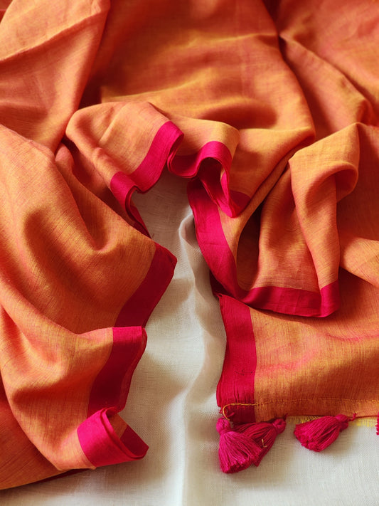 Orange mulmul cotton saree