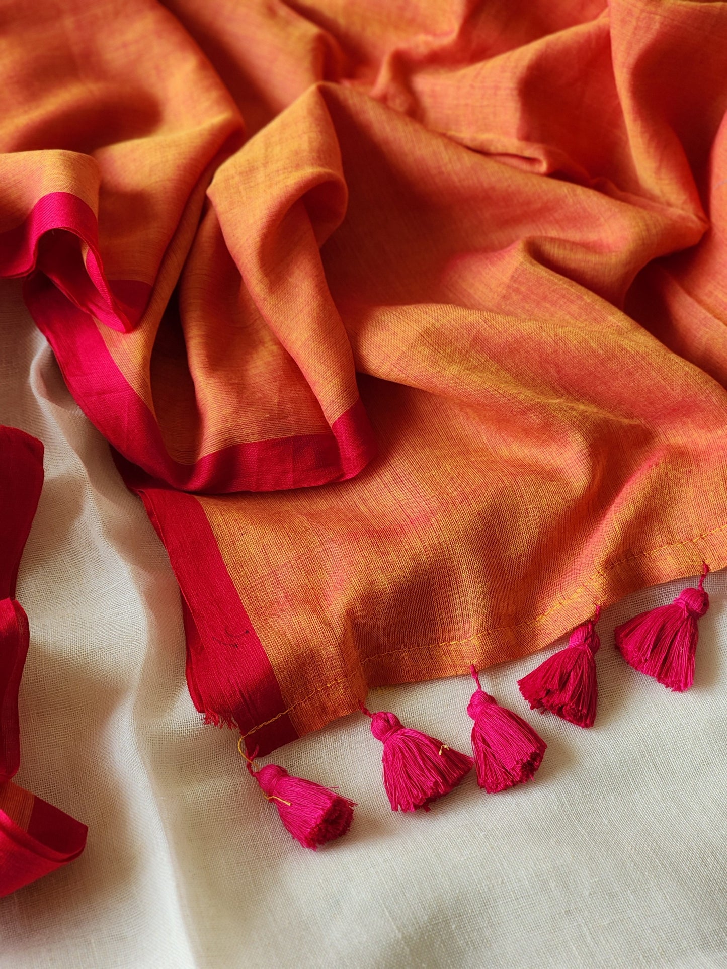 Orange mulmul cotton saree