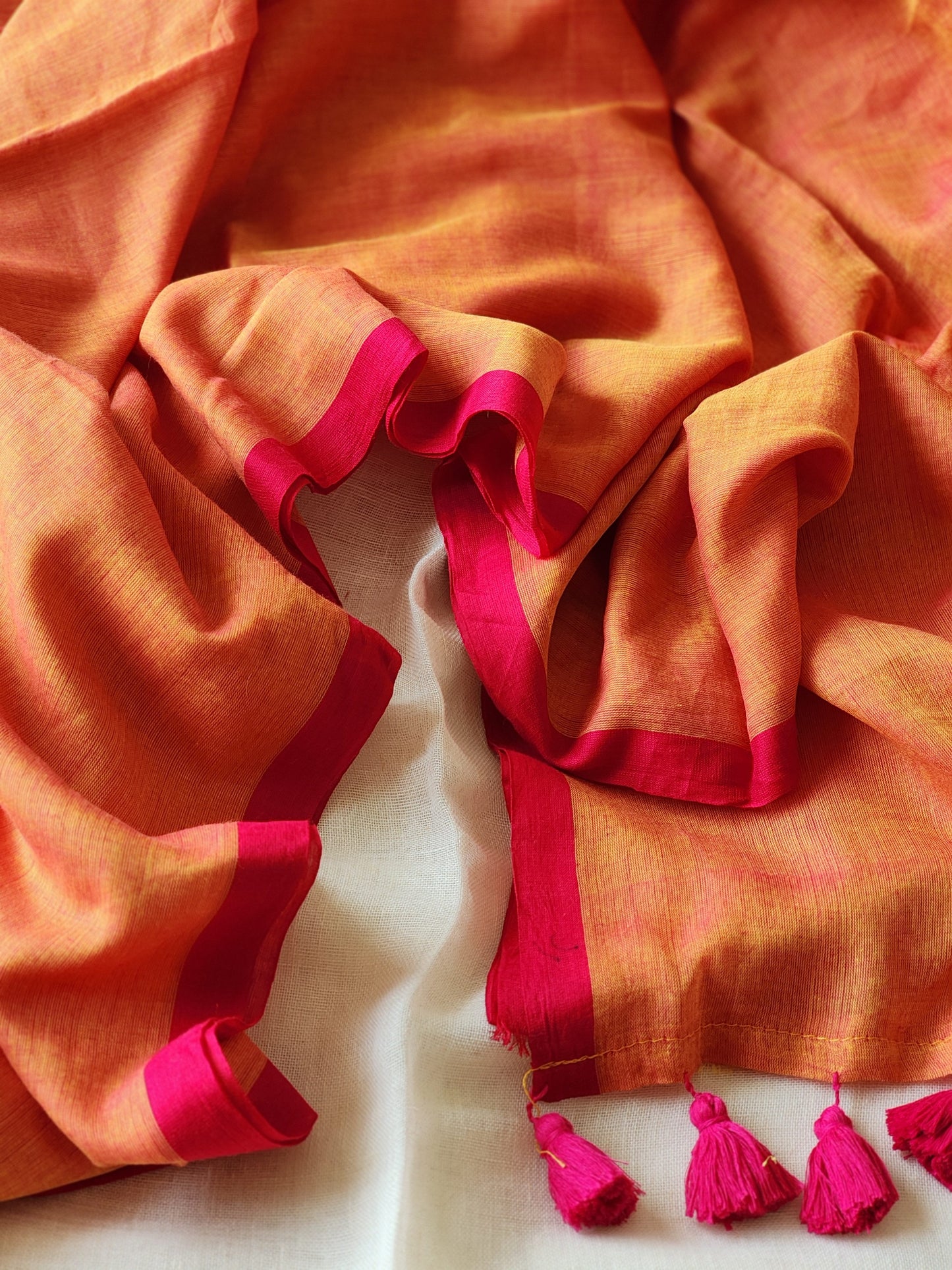 Orange mulmul cotton saree