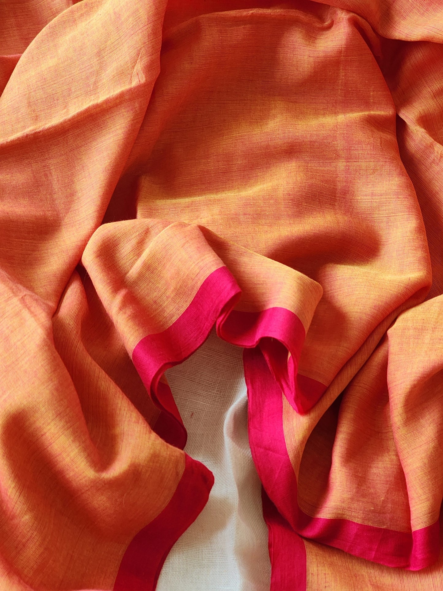 Orange mulmul cotton saree