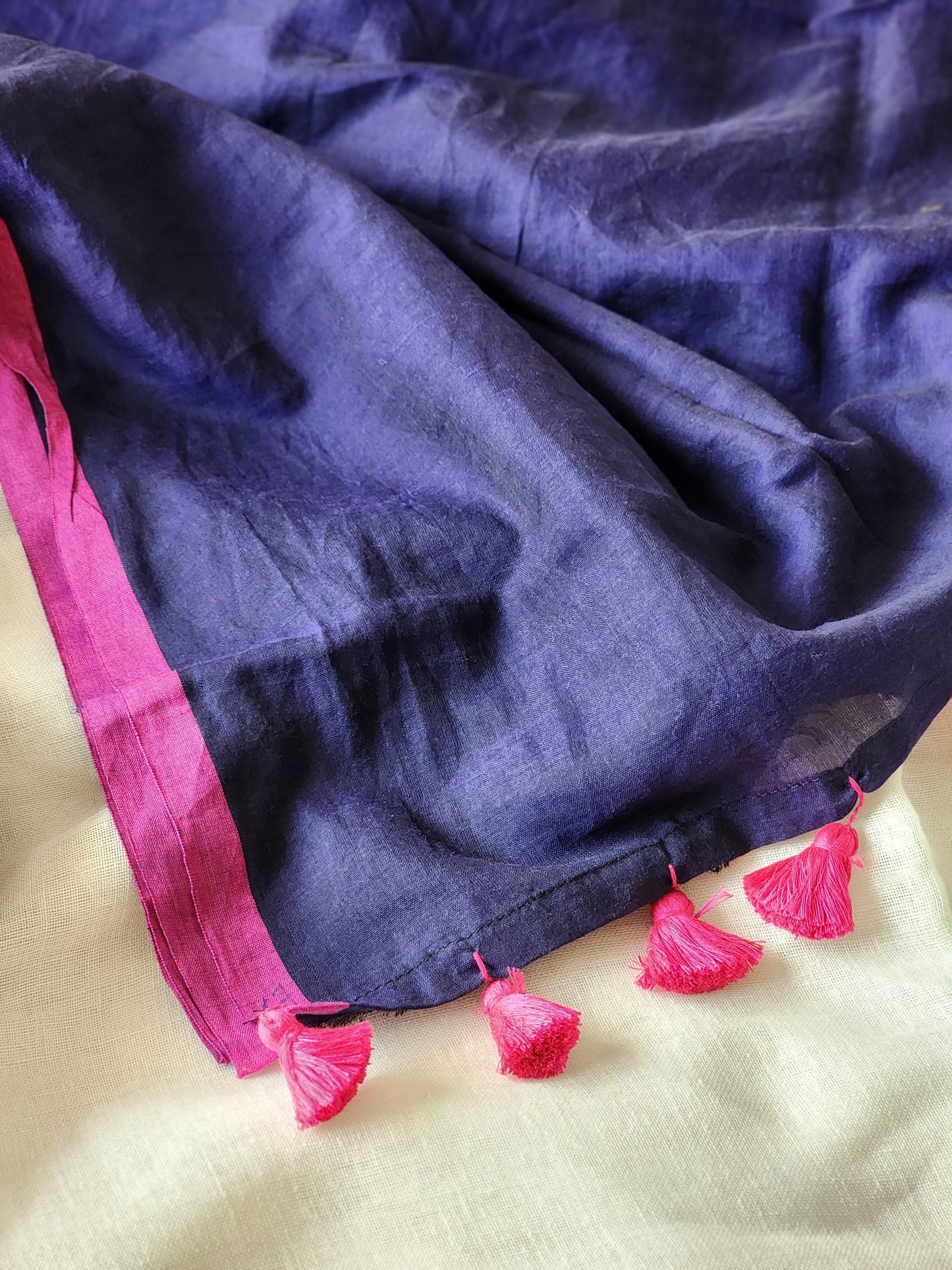 Blue mulmul cotton saree