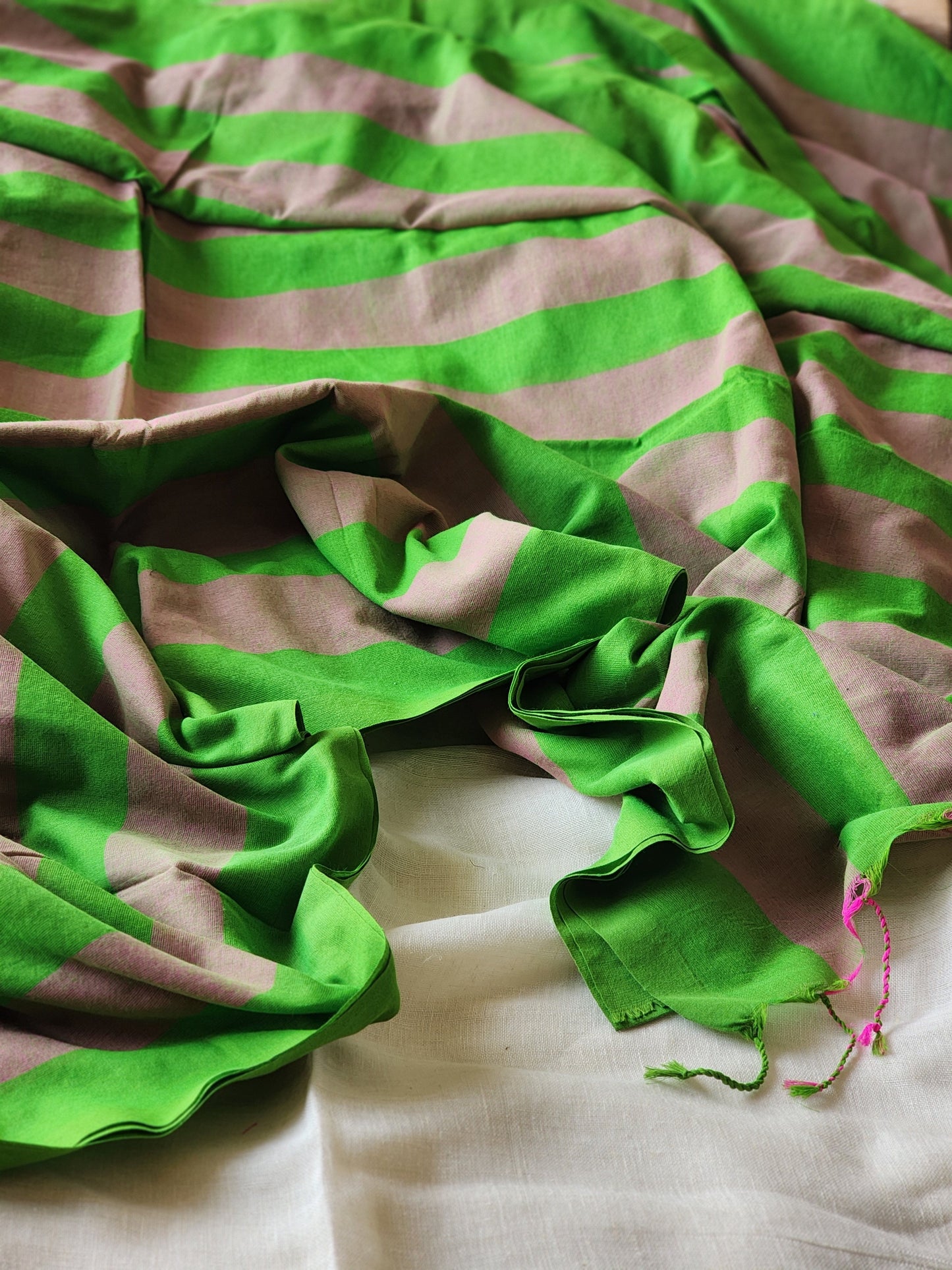 Green & Beige Cotton Saree