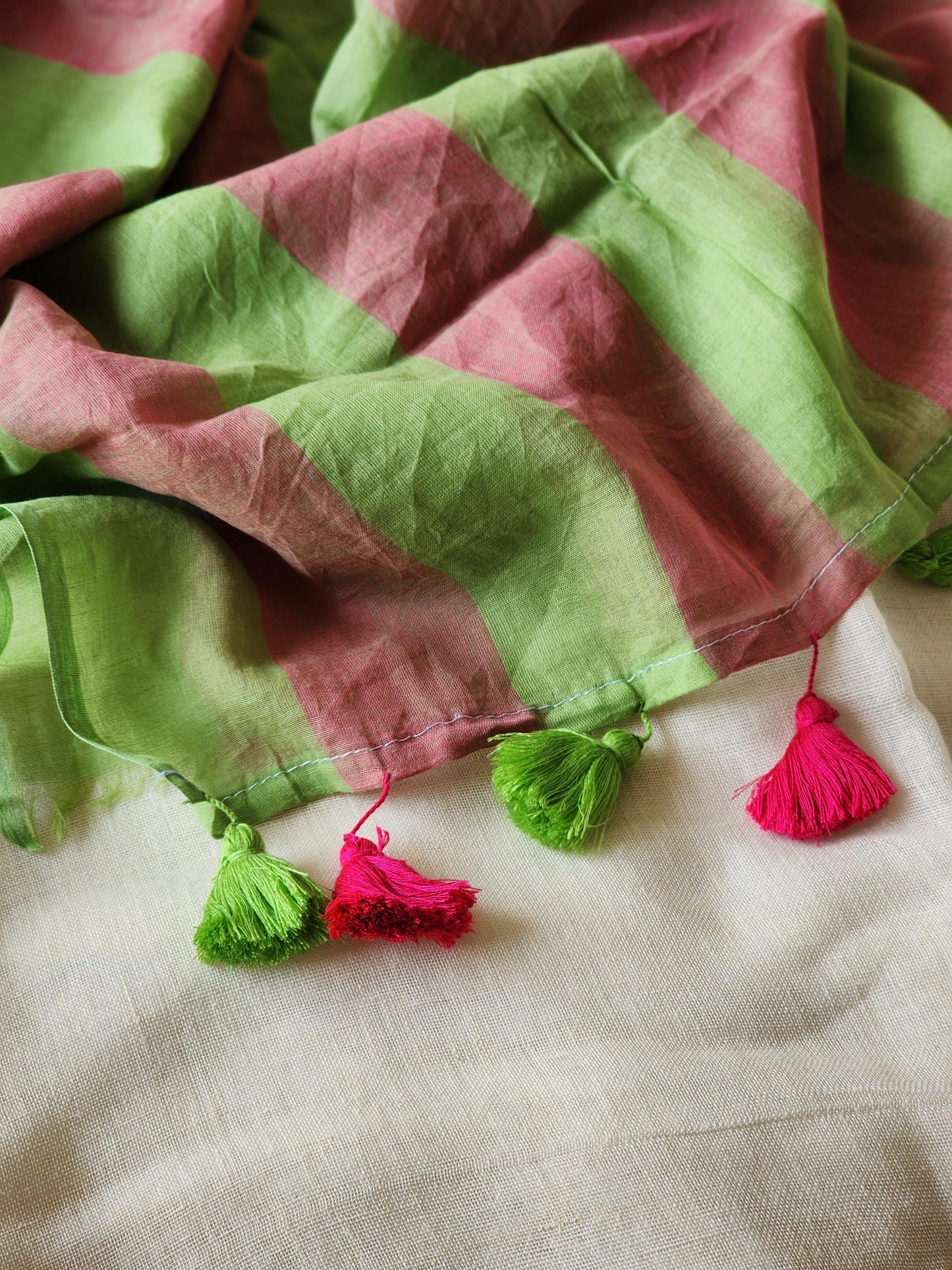 Green & Pink Cotton Saree