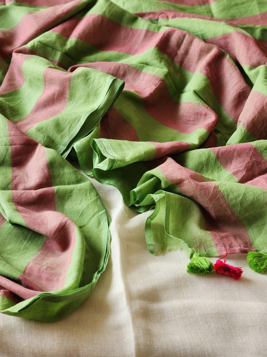 Green & Pink Cotton Saree