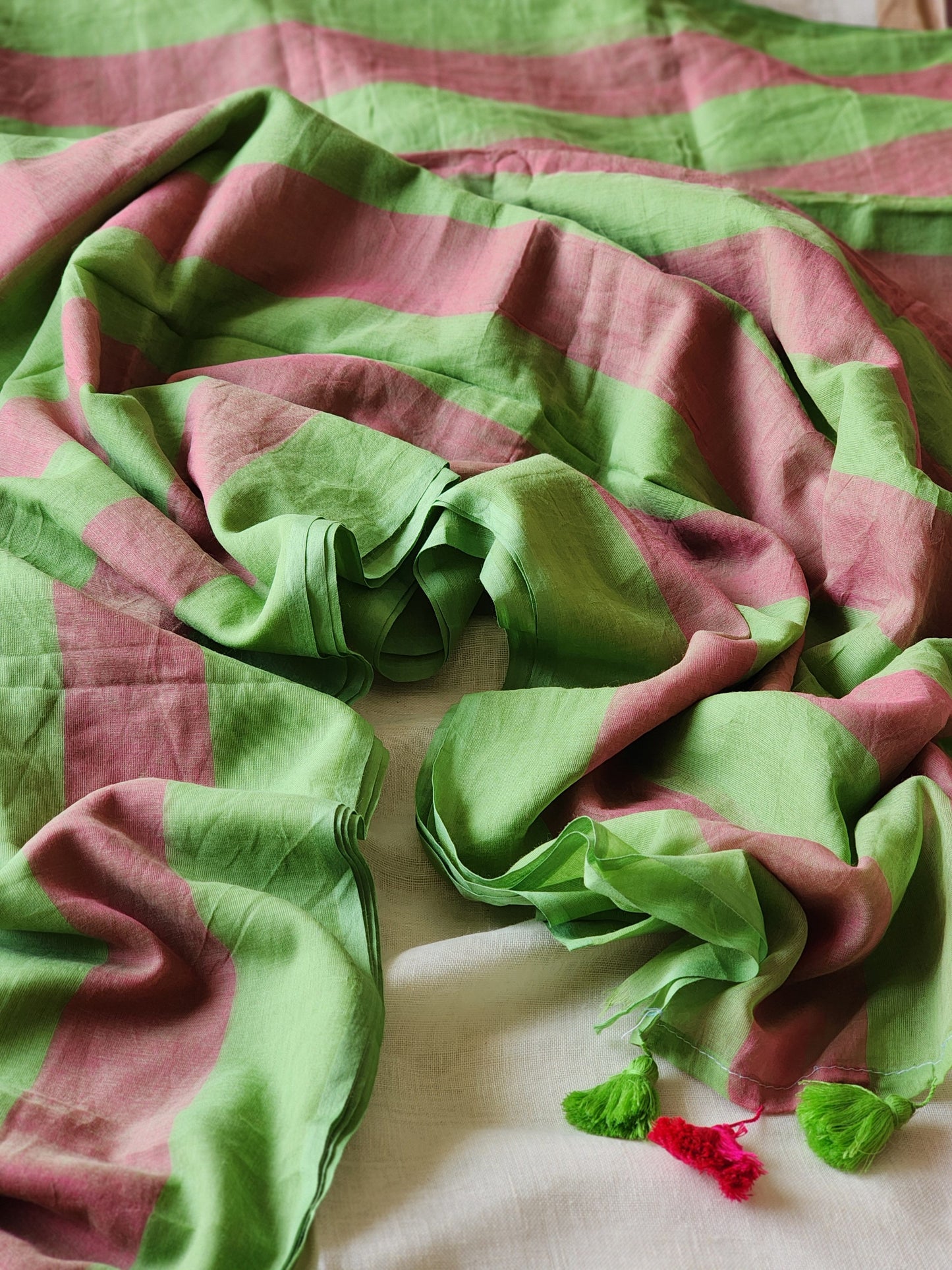Green & Pink Cotton Saree