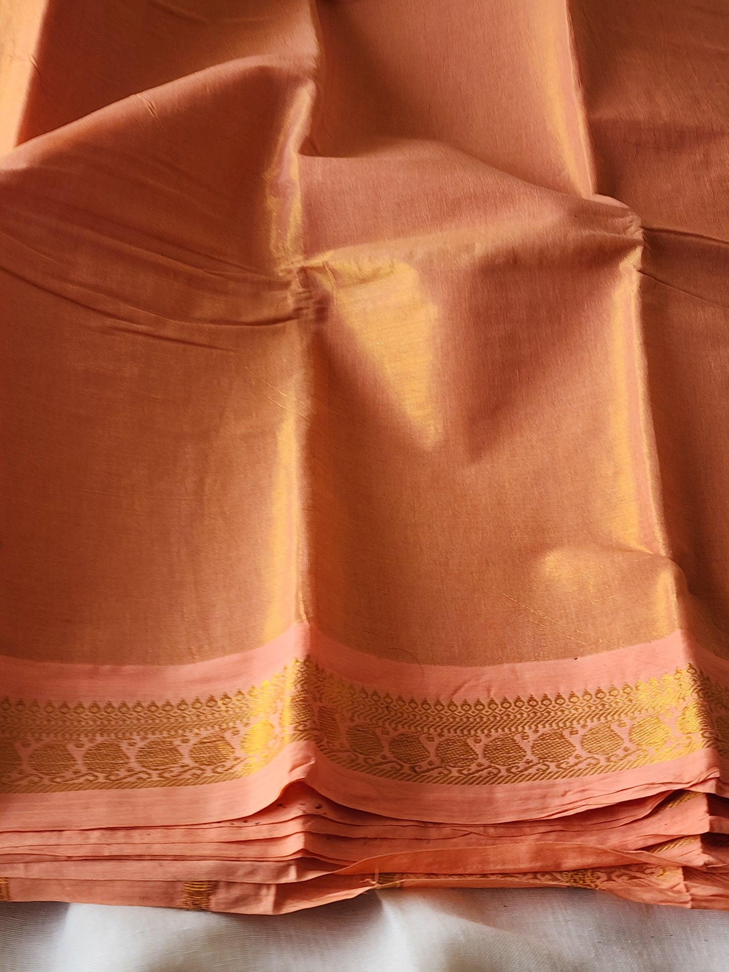 Peach sungudi cotton tissue saree