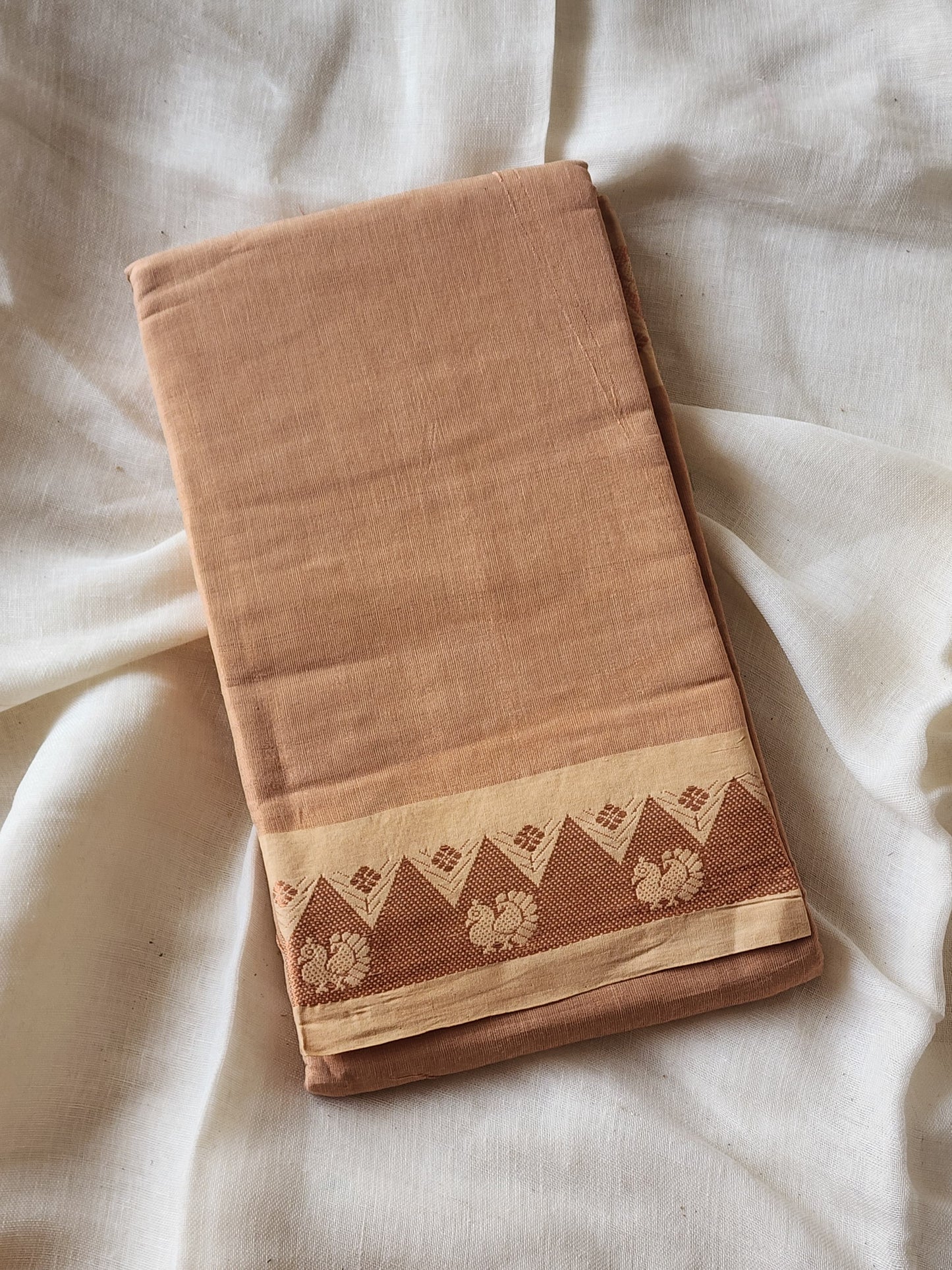 Beige sungudi cotton tissue saree