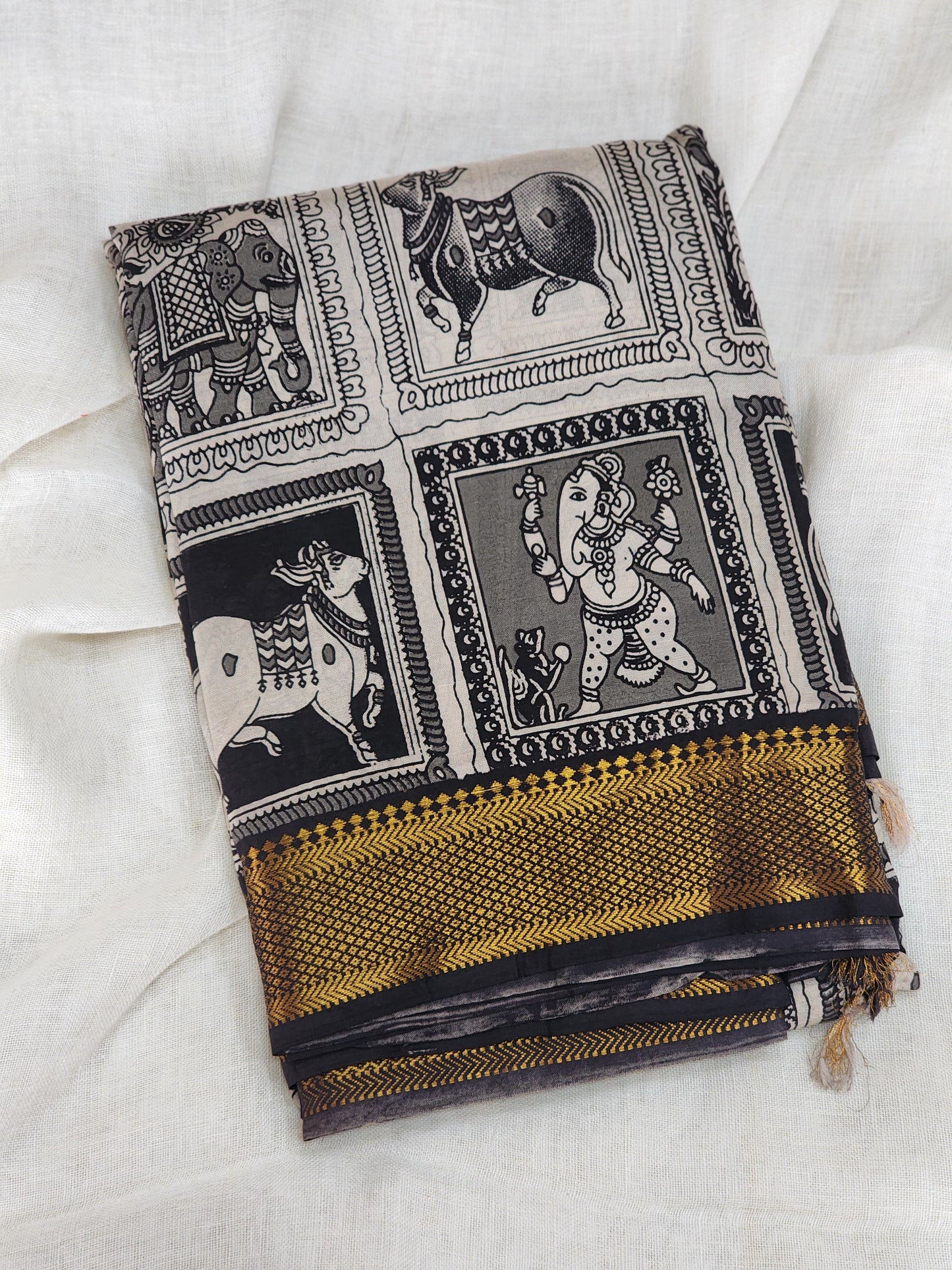 Grey Kalamkari Silk Saree