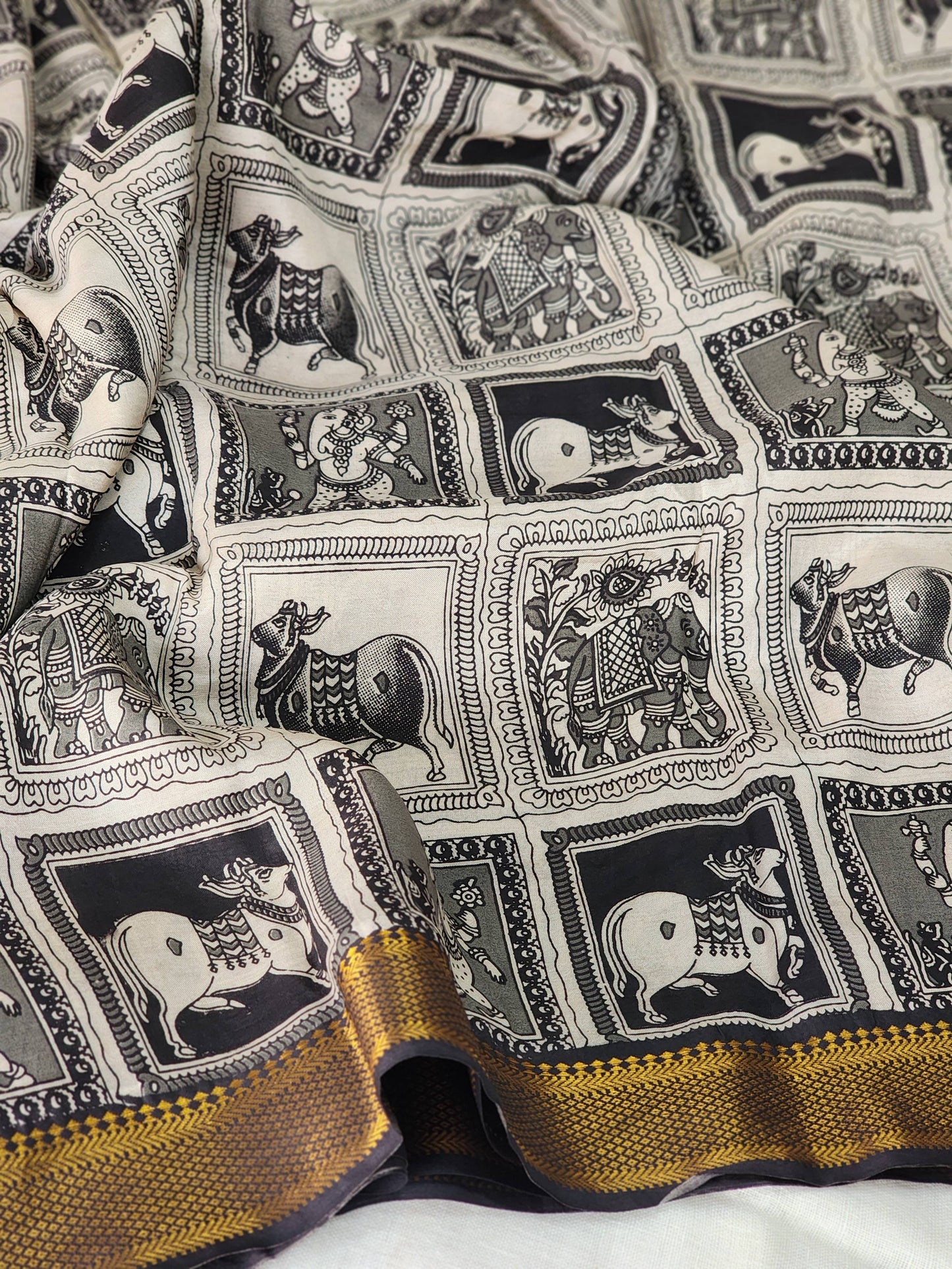 Grey Kalamkari Silk Saree