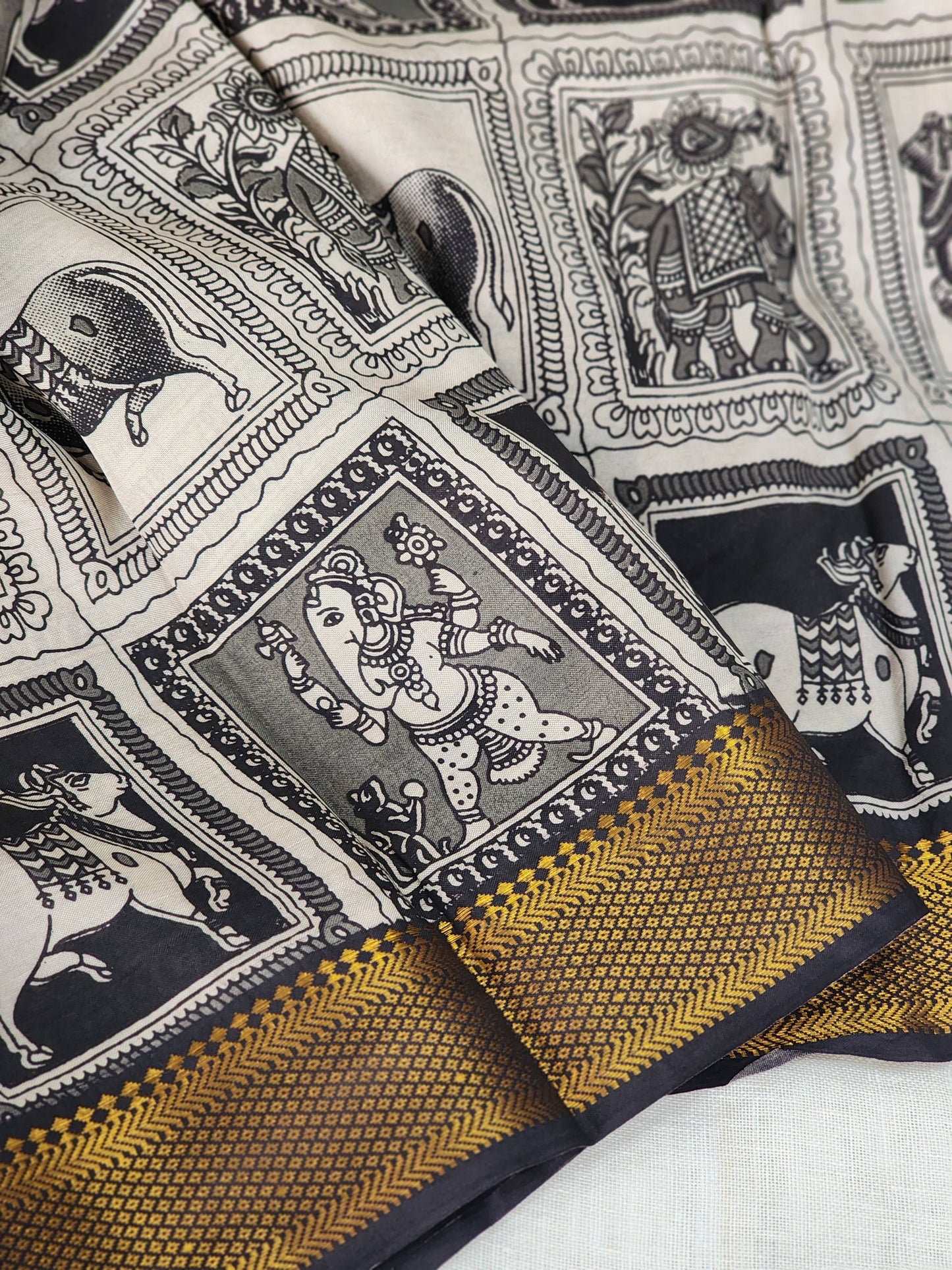 Grey Kalamkari Silk Saree