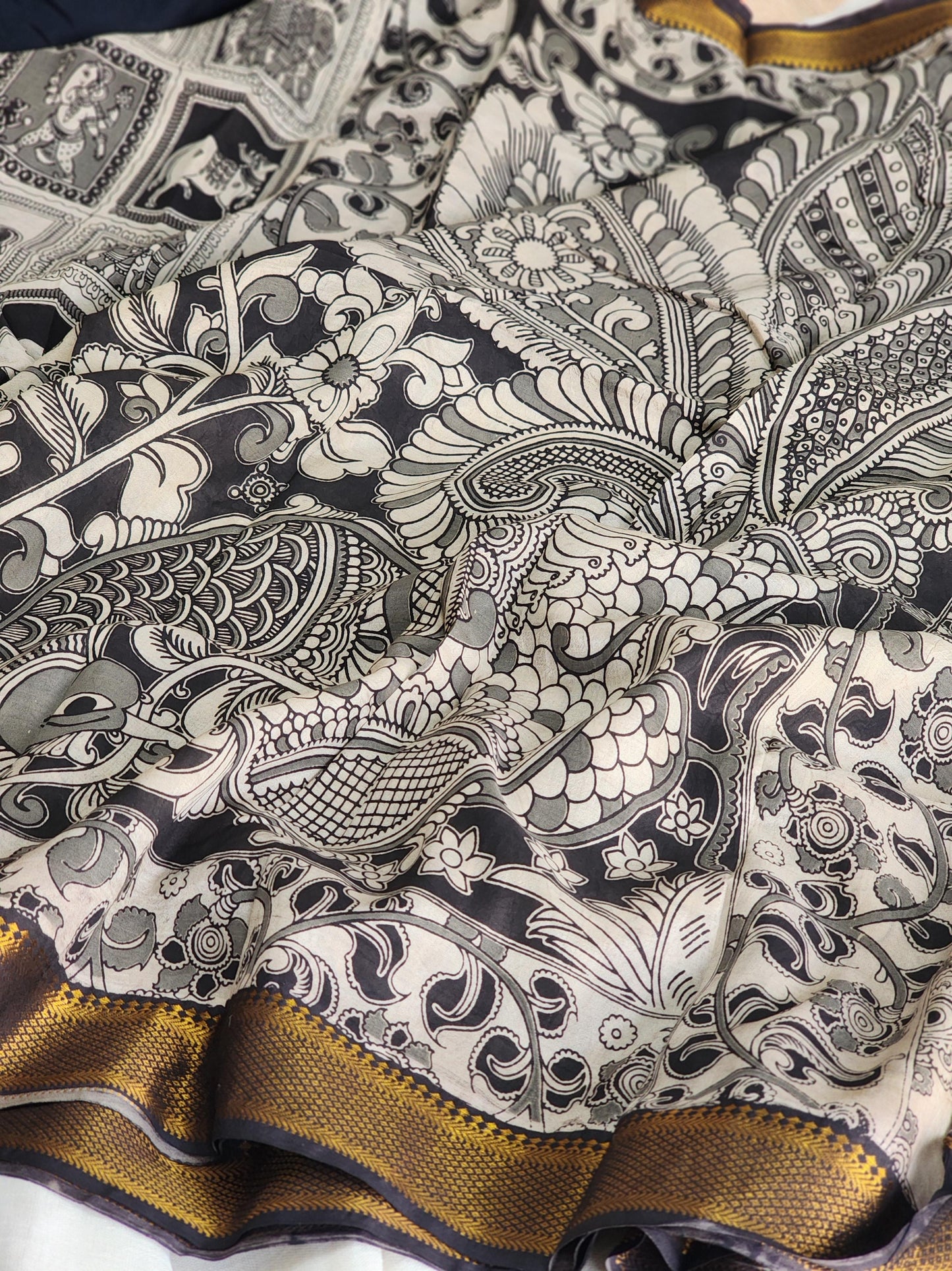 Grey Kalamkari Silk Saree