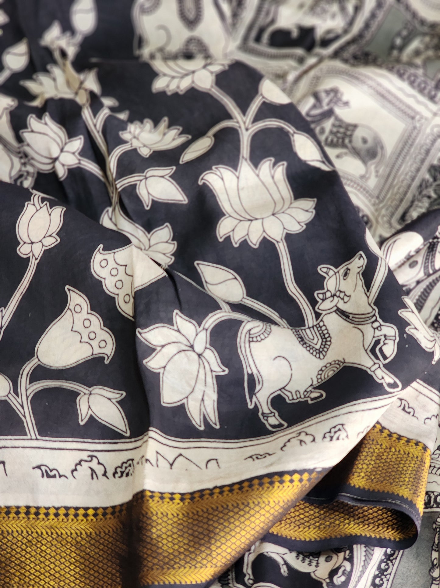 Grey Kalamkari Silk Saree
