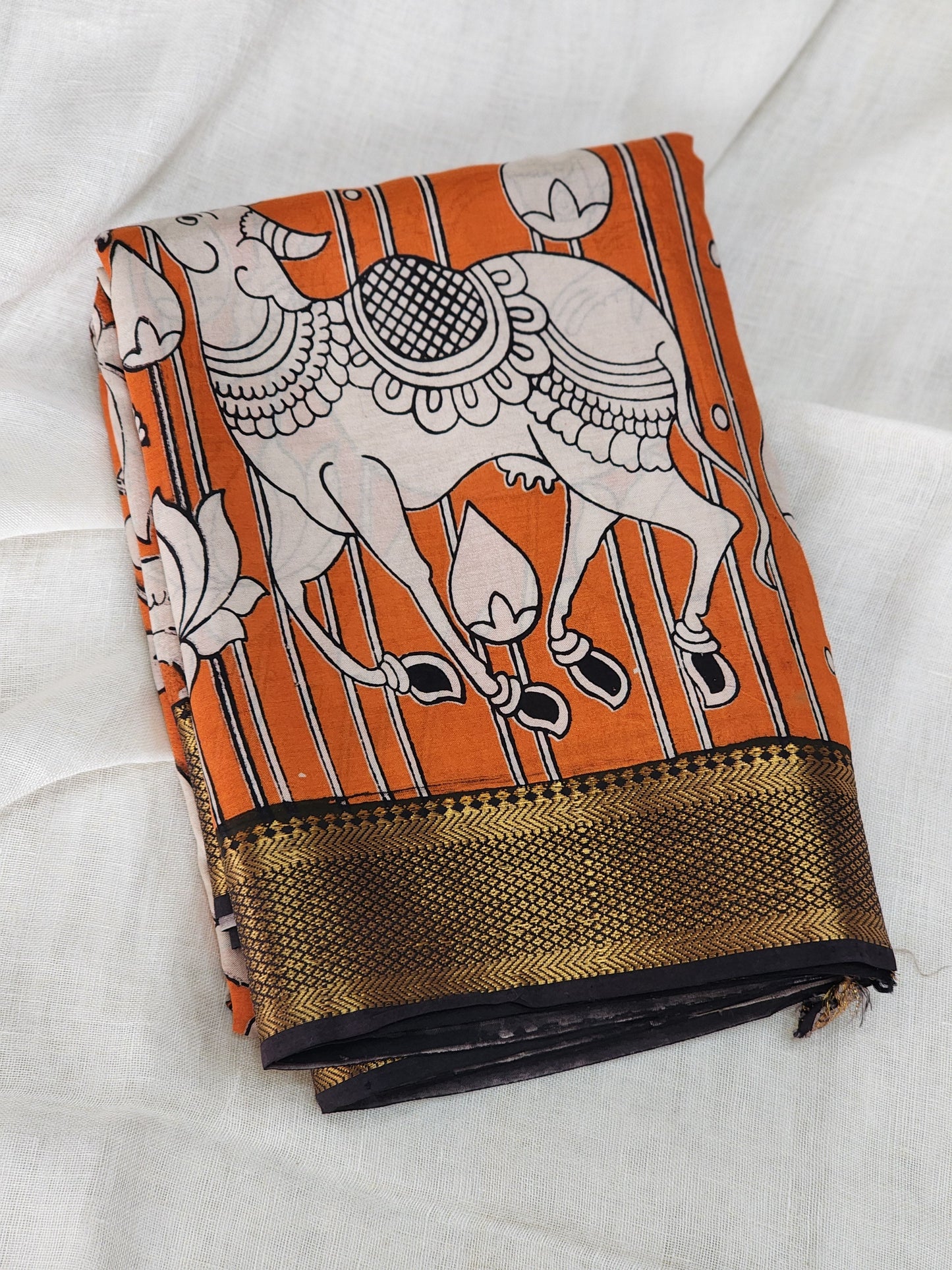 Orange Kalamkari Silk Saree