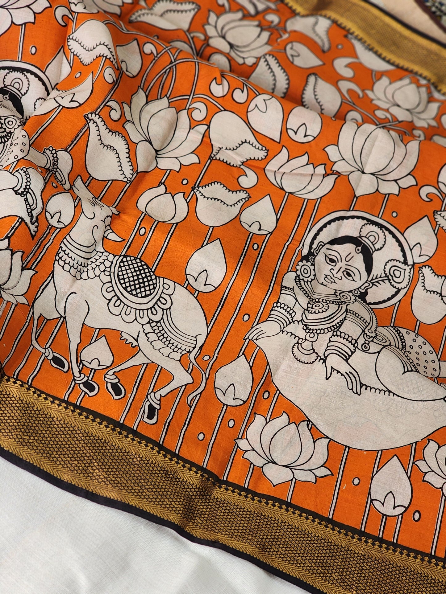 Orange Kalamkari Silk Saree