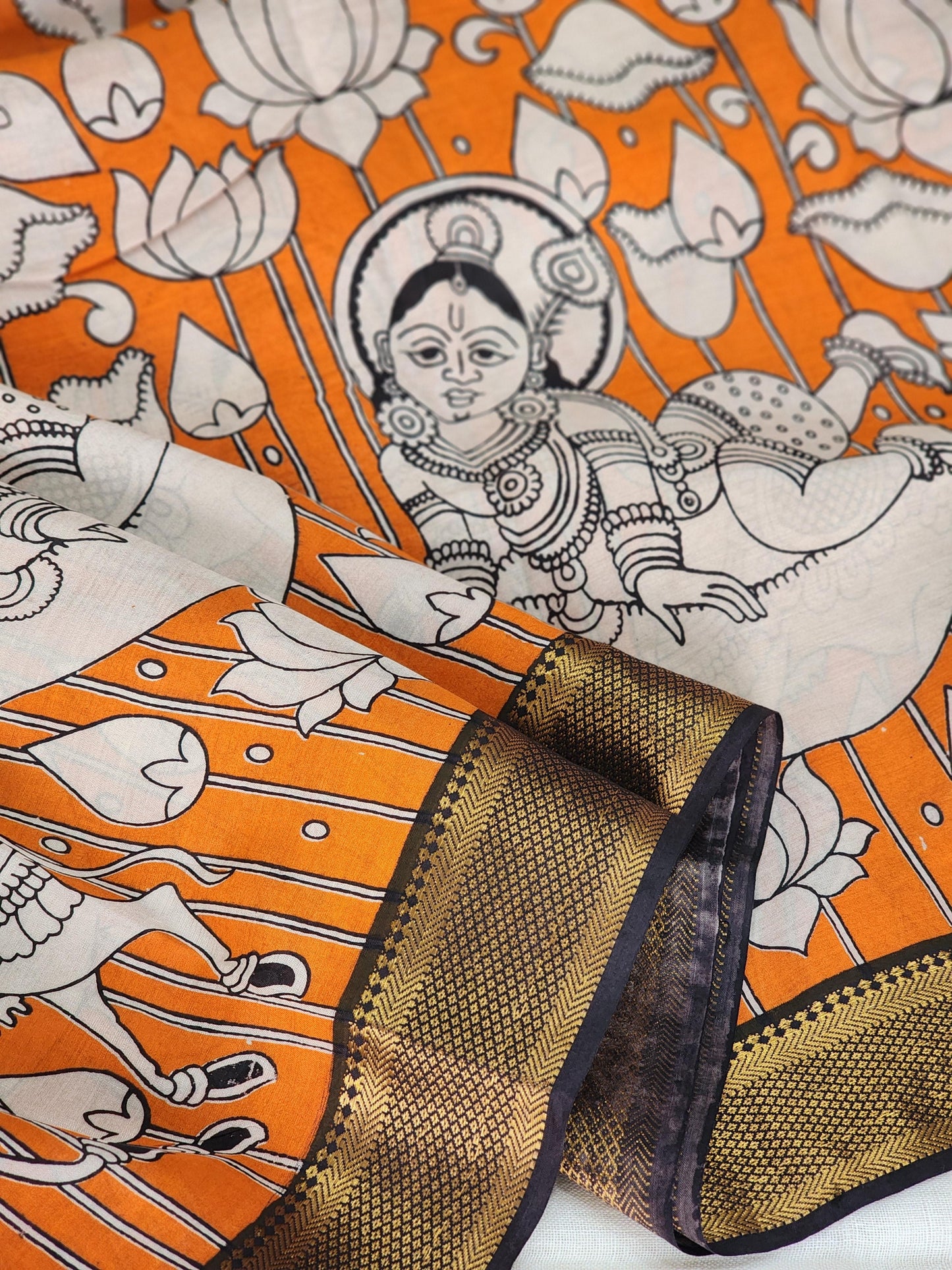 Orange Kalamkari Silk Saree