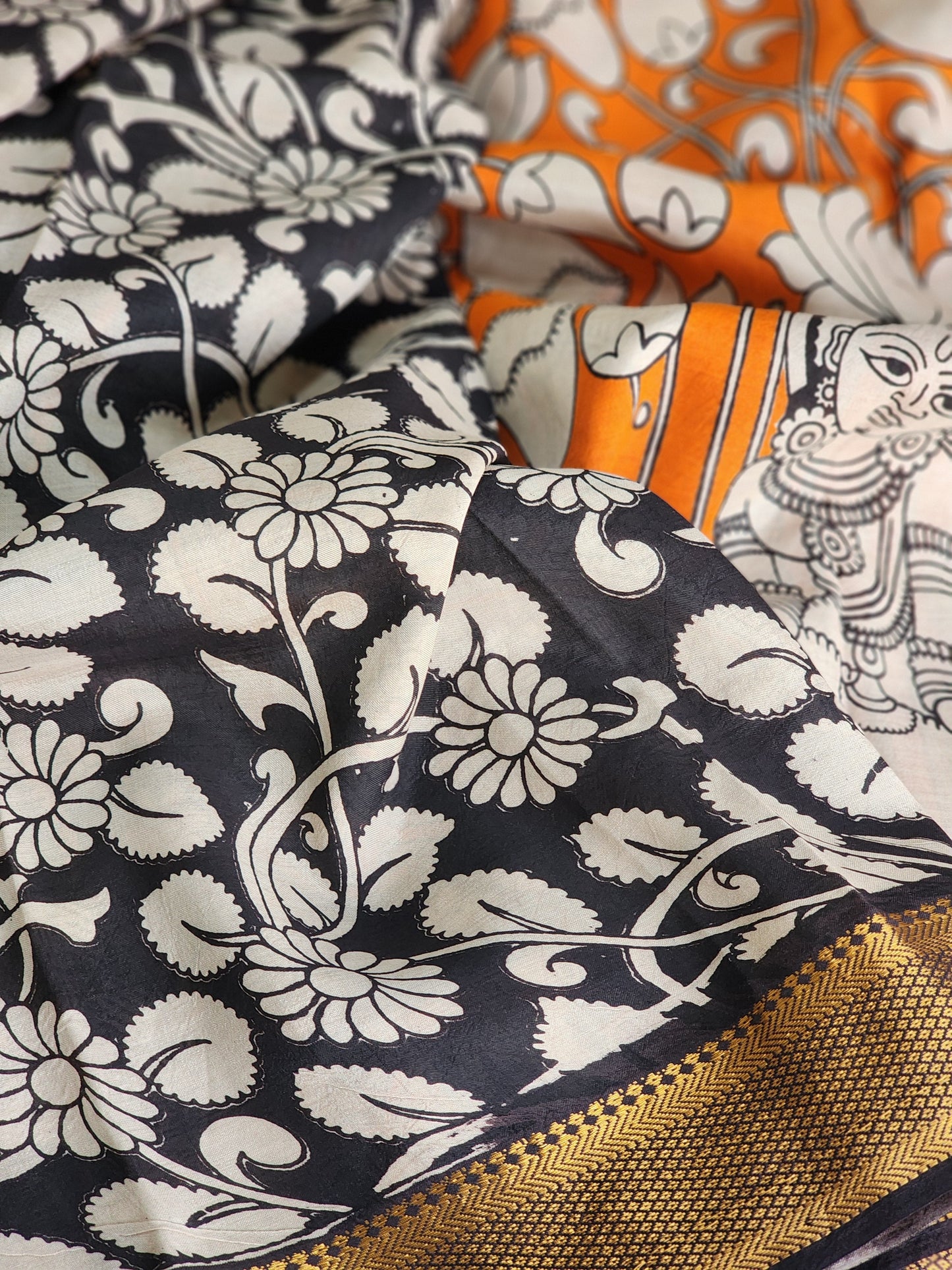 Orange Kalamkari Silk Saree