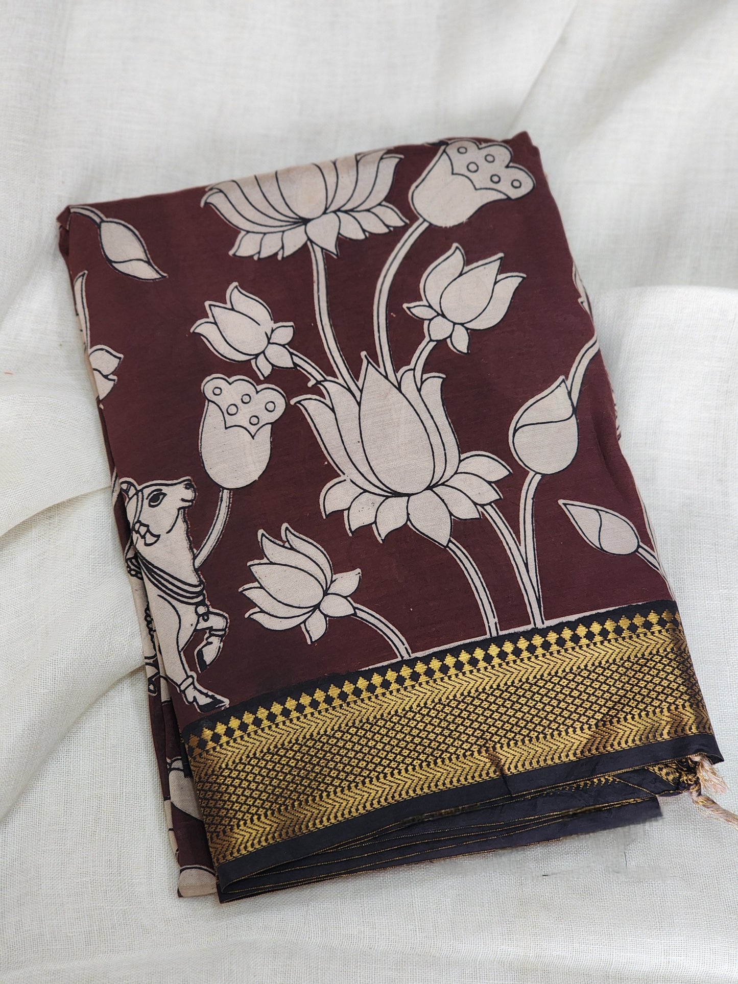 Brown Kalamkari Silk Saree