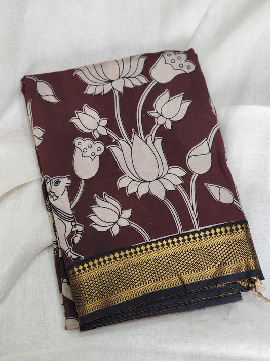 Brown Kalamkari Silk Saree