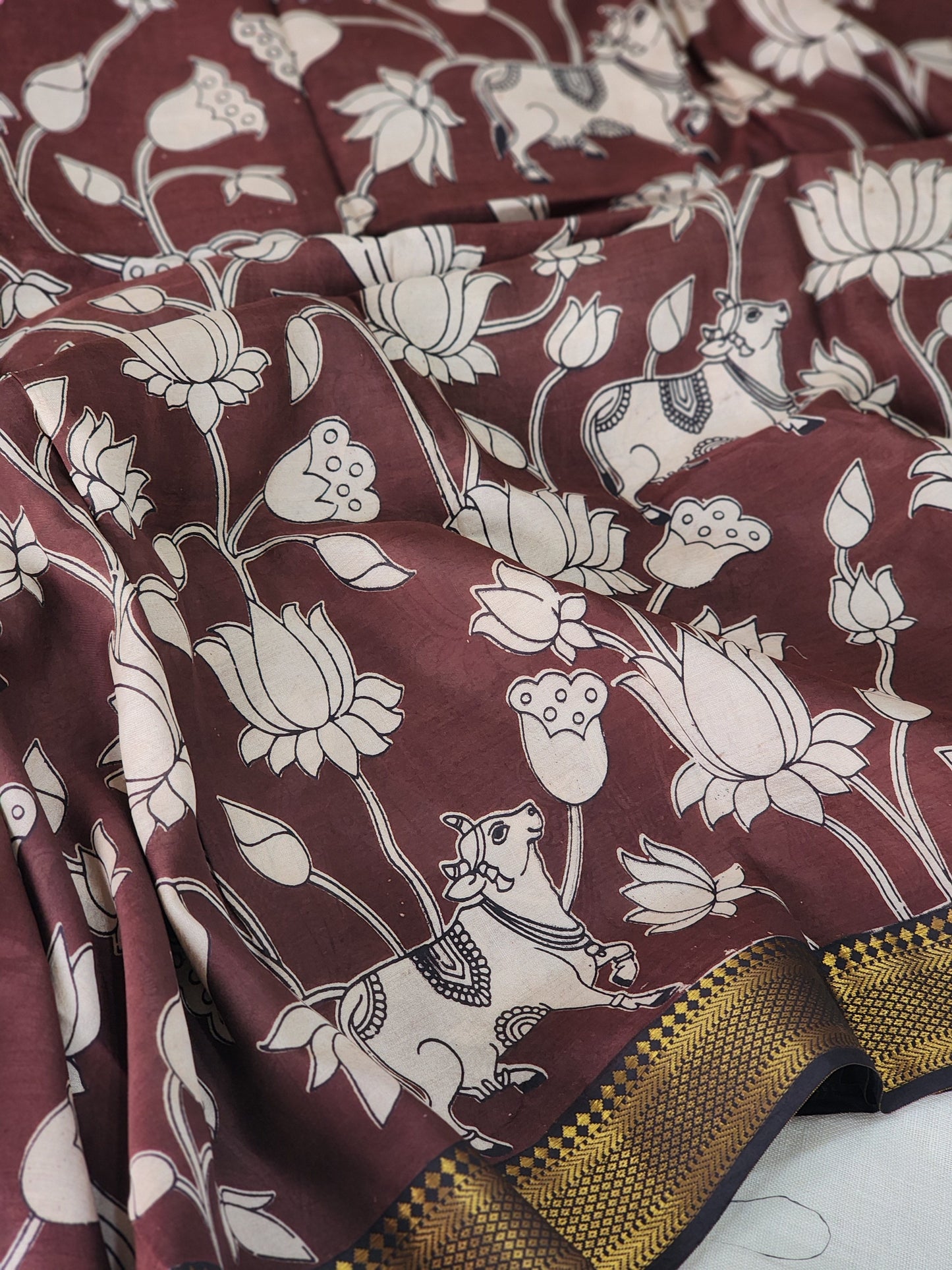 Brown Kalamkari Silk Saree