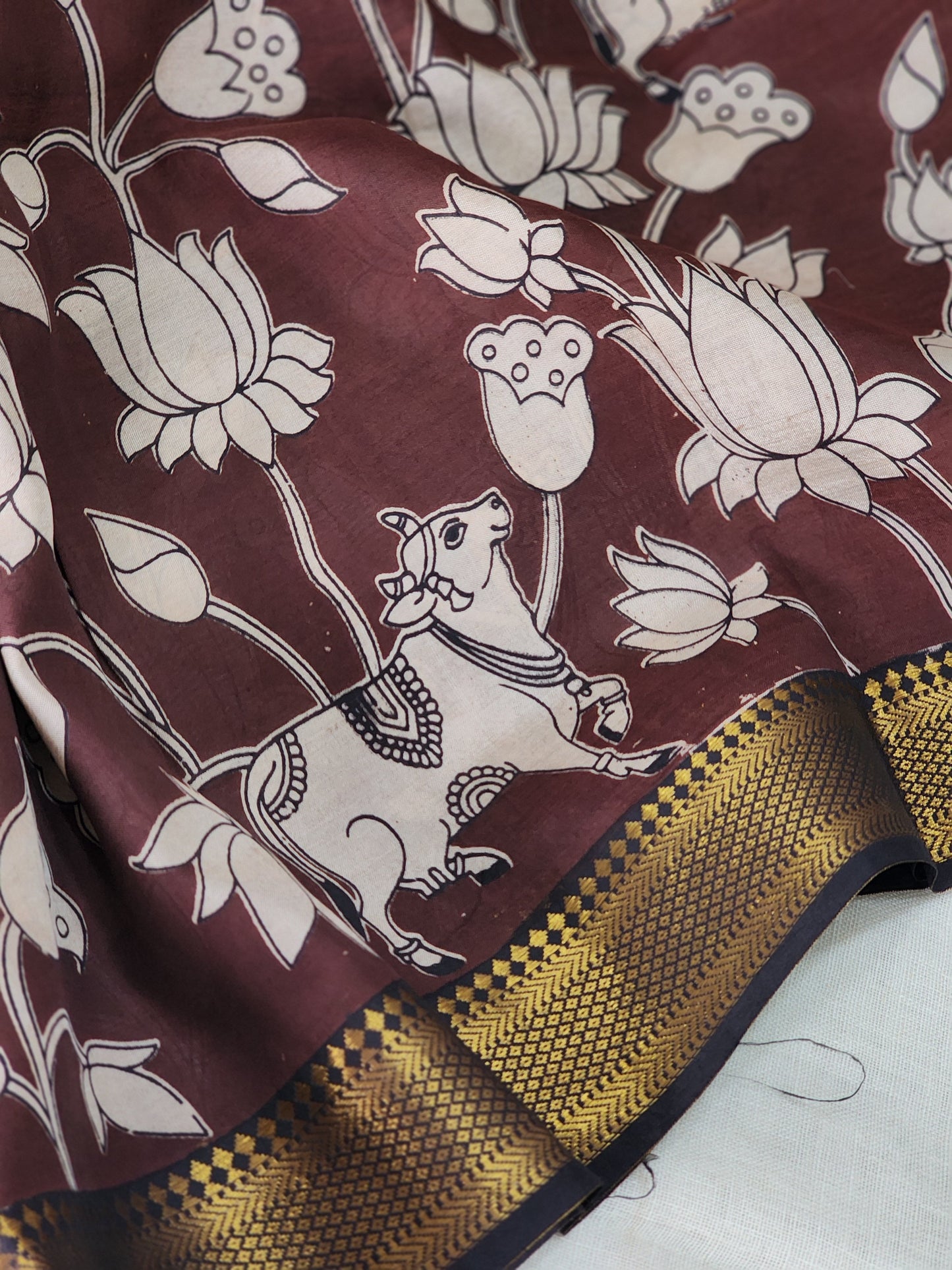 Brown Kalamkari Silk Saree