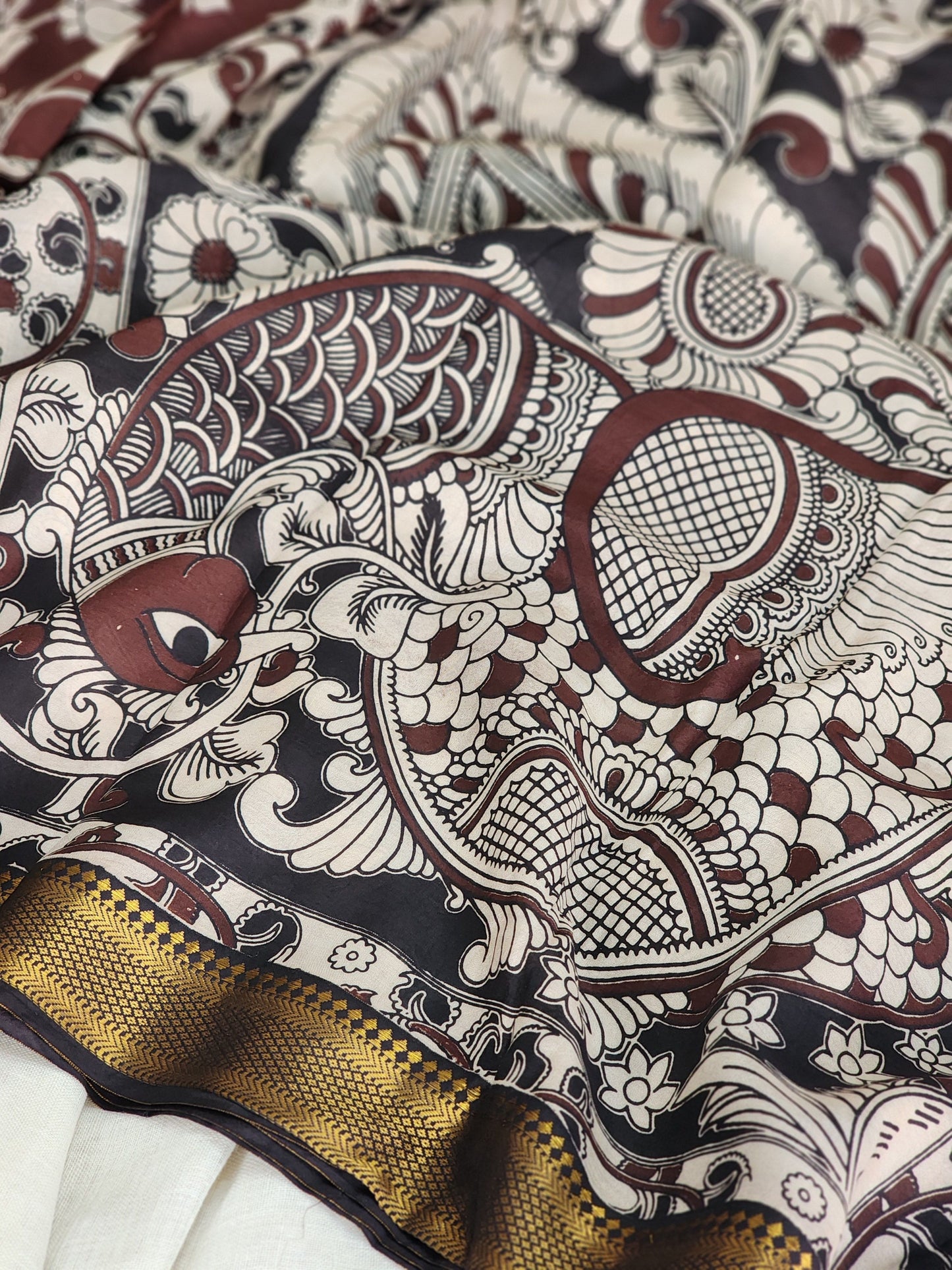 Brown Kalamkari Silk Saree