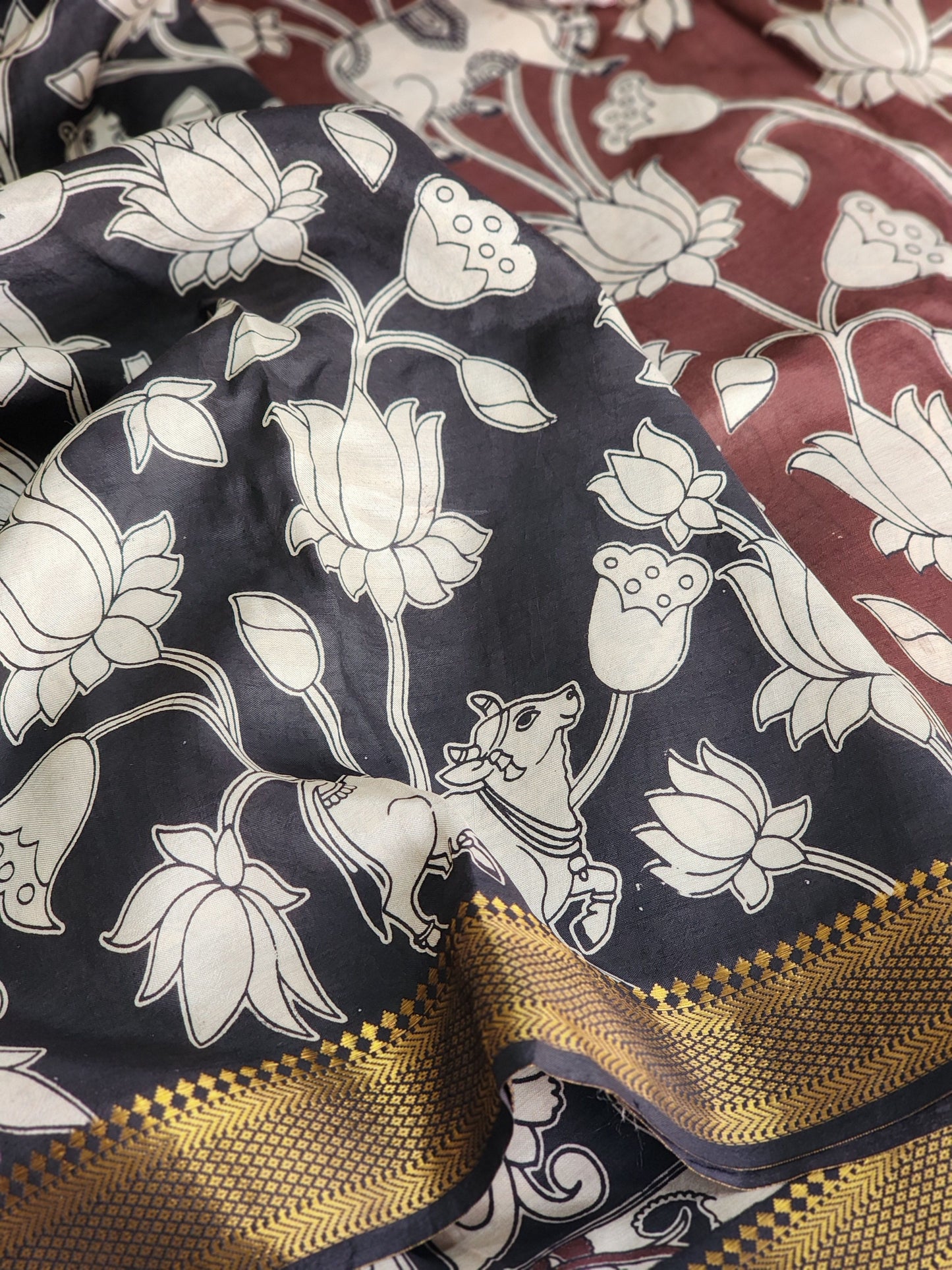 Brown Kalamkari Silk Saree