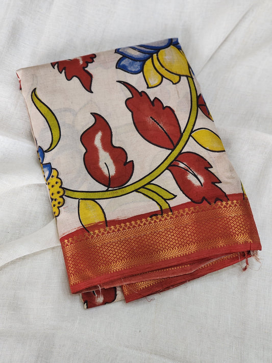 Cream Kalamkari Silk Saree