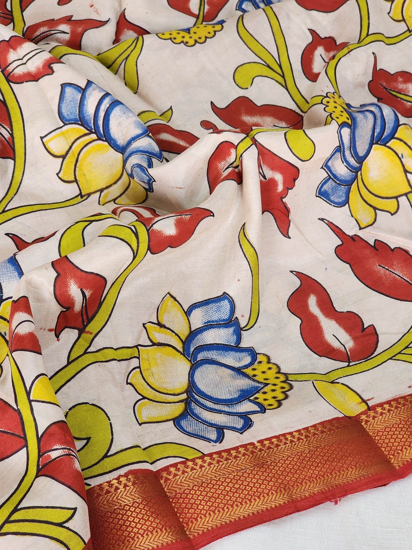 Cream Kalamkari Silk Saree