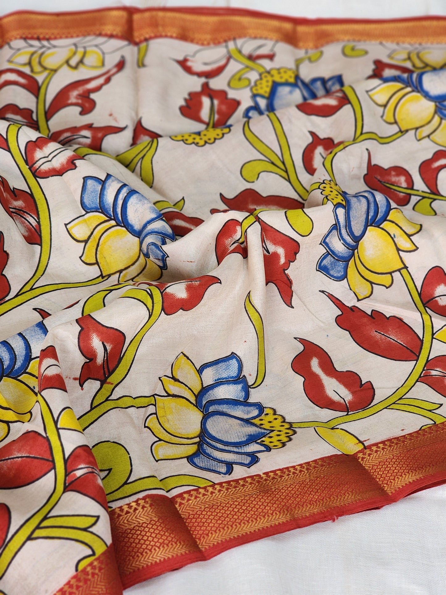Cream Kalamkari Silk Saree
