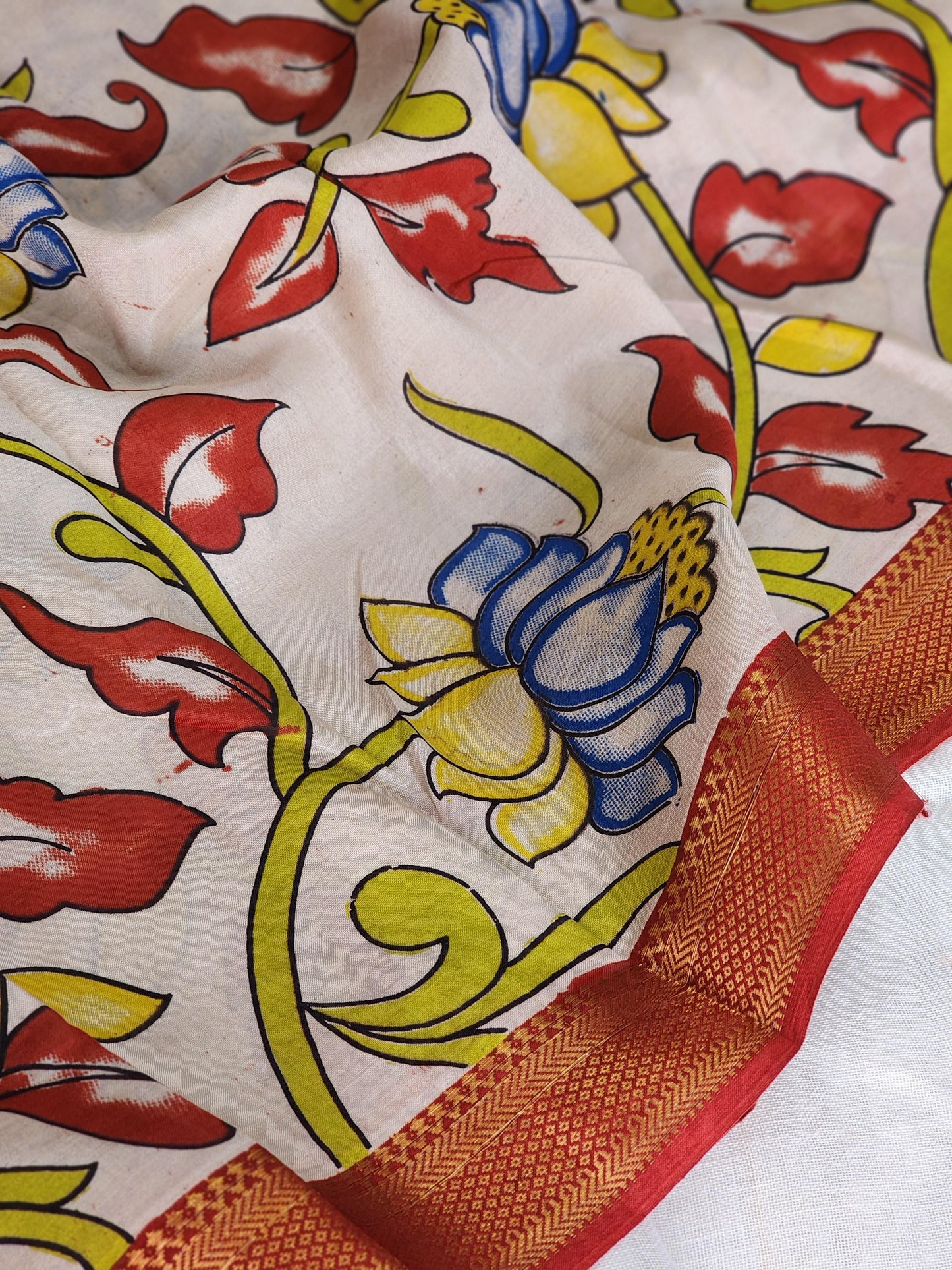 Cream Kalamkari Silk Saree
