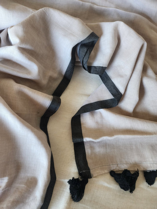 Grey mulmul cotton saree