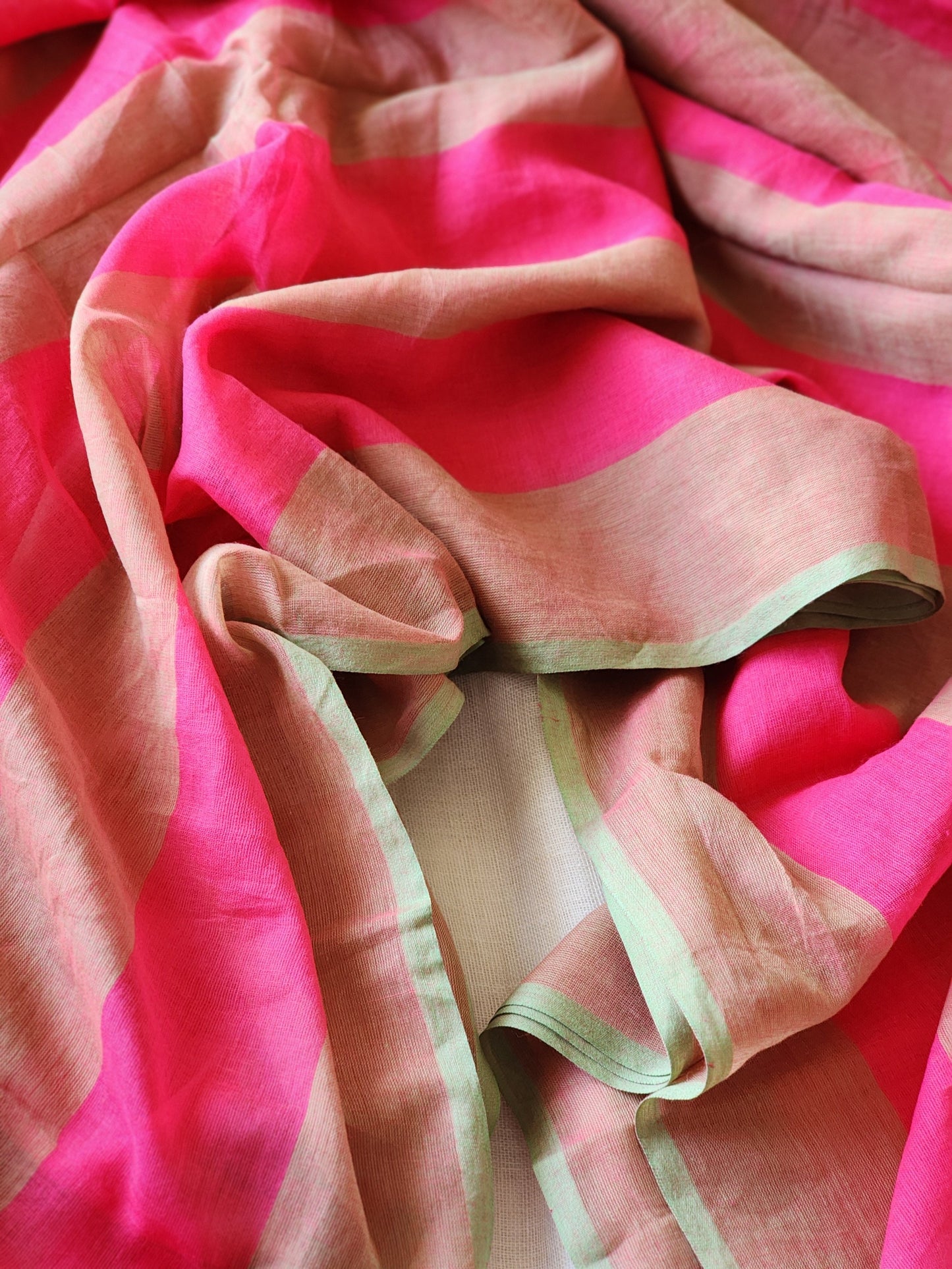 Pink & Green Cotton Saree