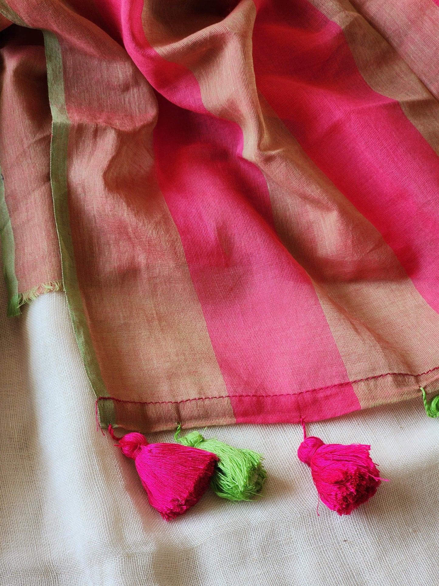 Pink & Green Cotton Saree