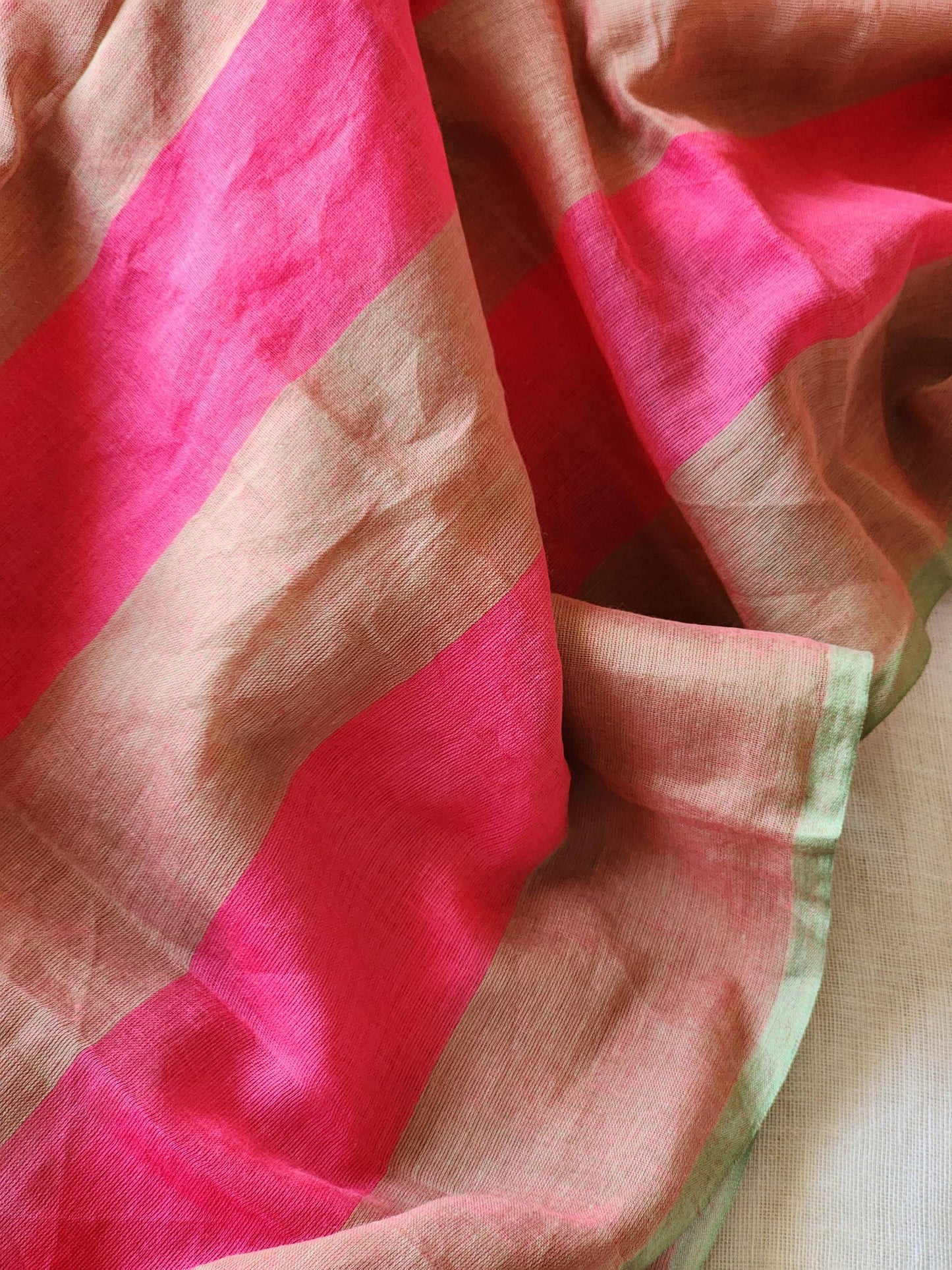 Pink & Green Cotton Saree