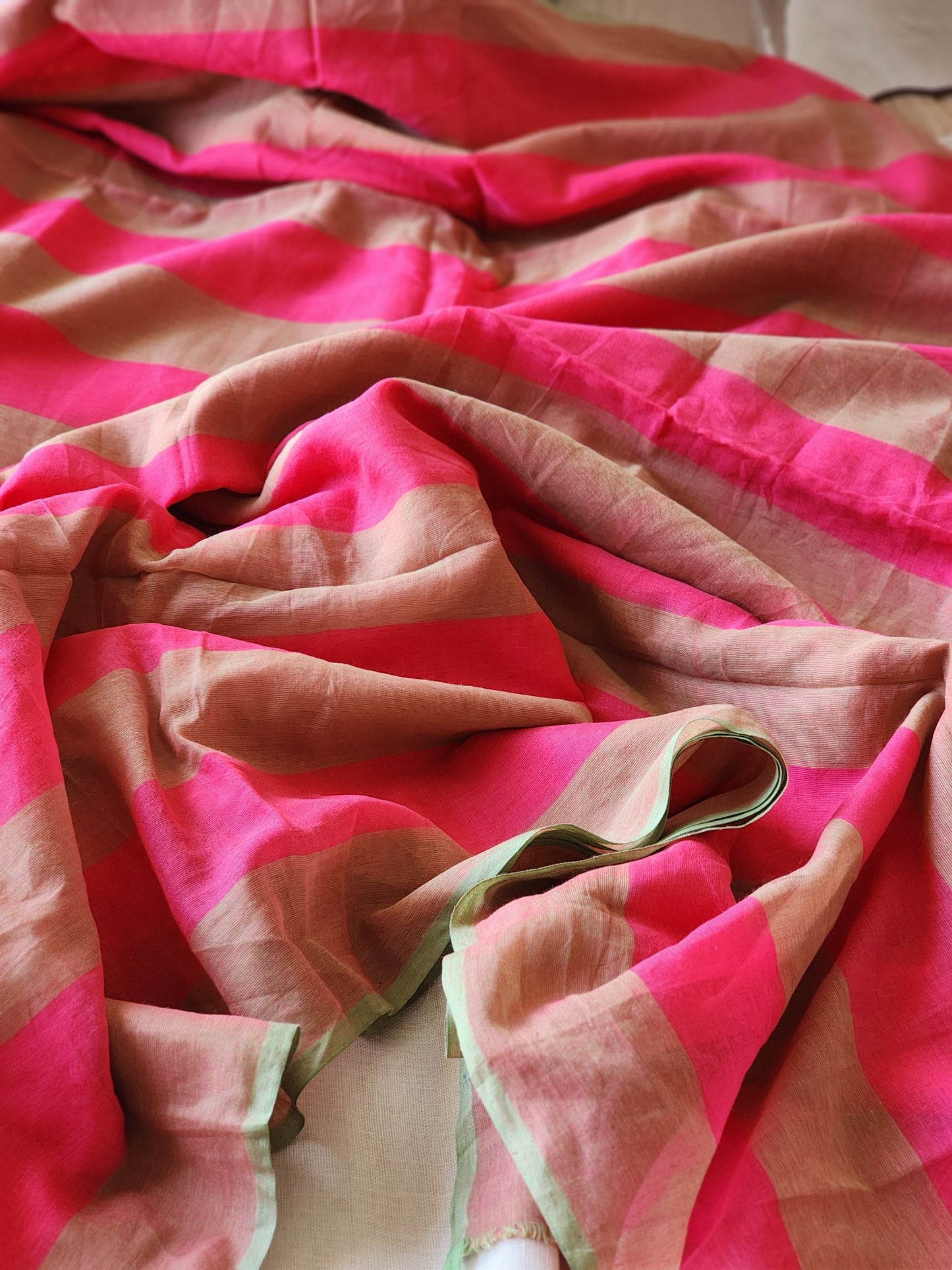 Pink & Green Cotton Saree