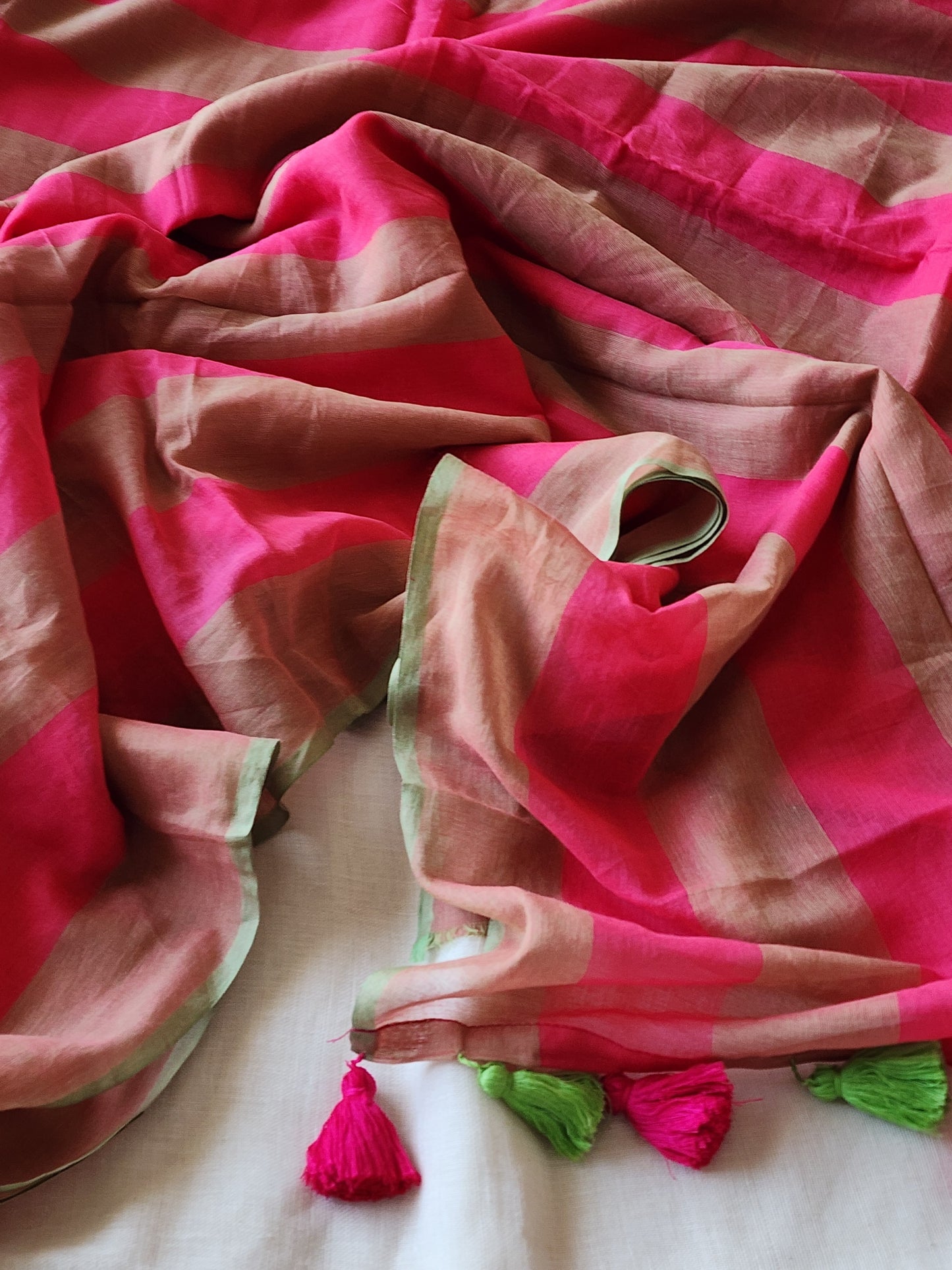 Pink & Green Cotton Saree
