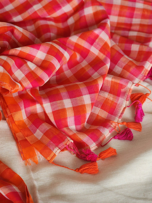 Orange&Pink Cotton Handloom Saree