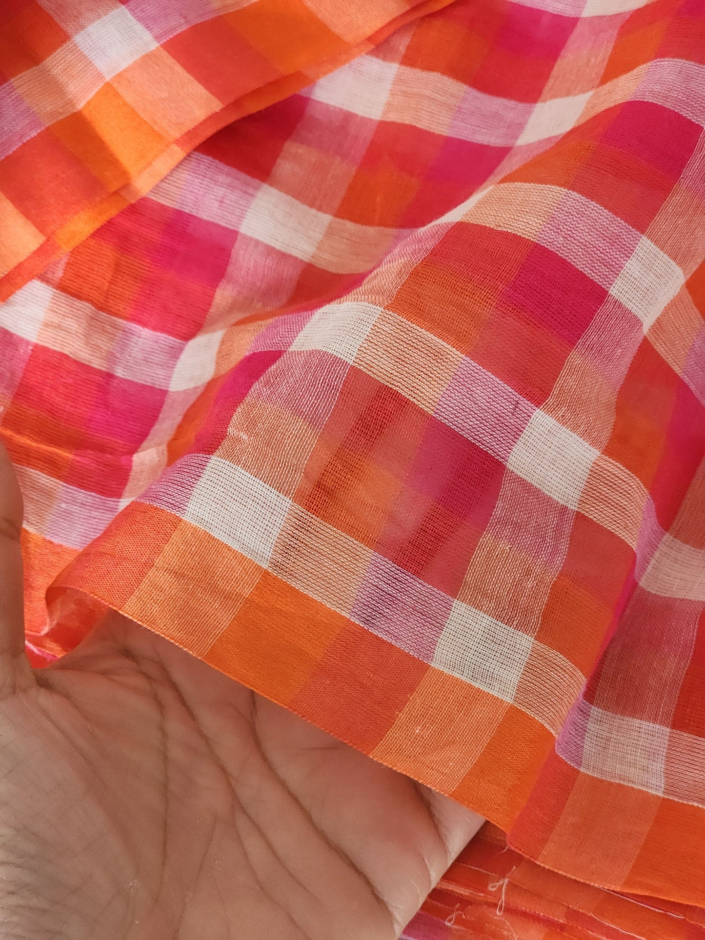 Orange&Pink Cotton Handloom Saree