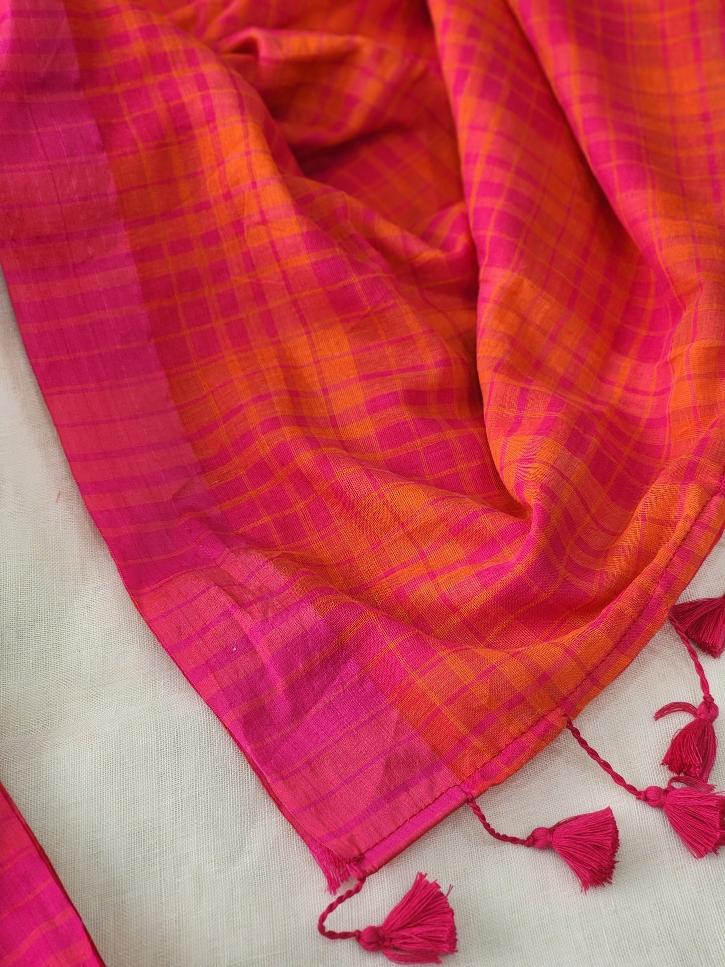 Orange&Pink Cotton Handloom Saree