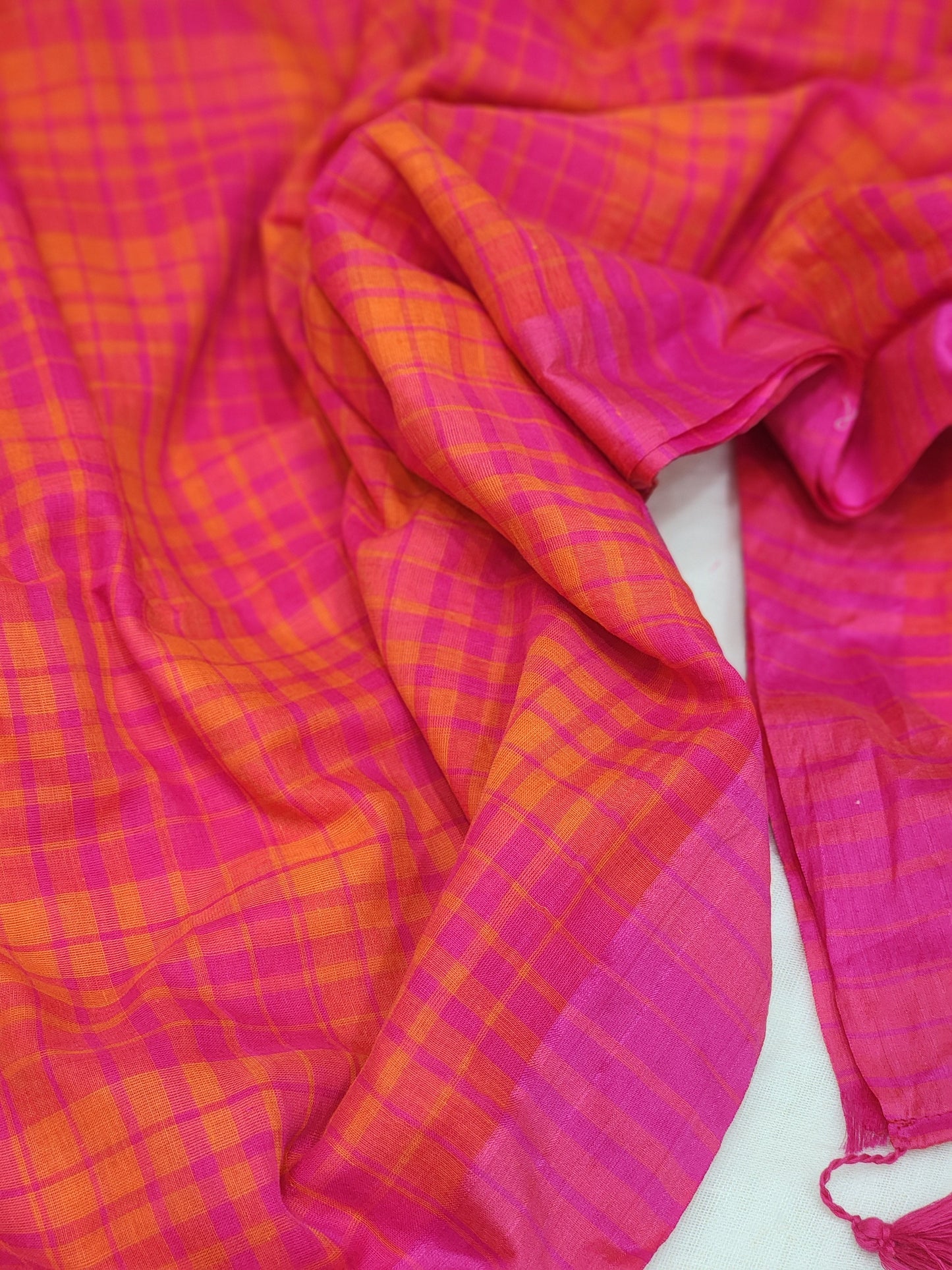 Orange&Pink Cotton Handloom Saree