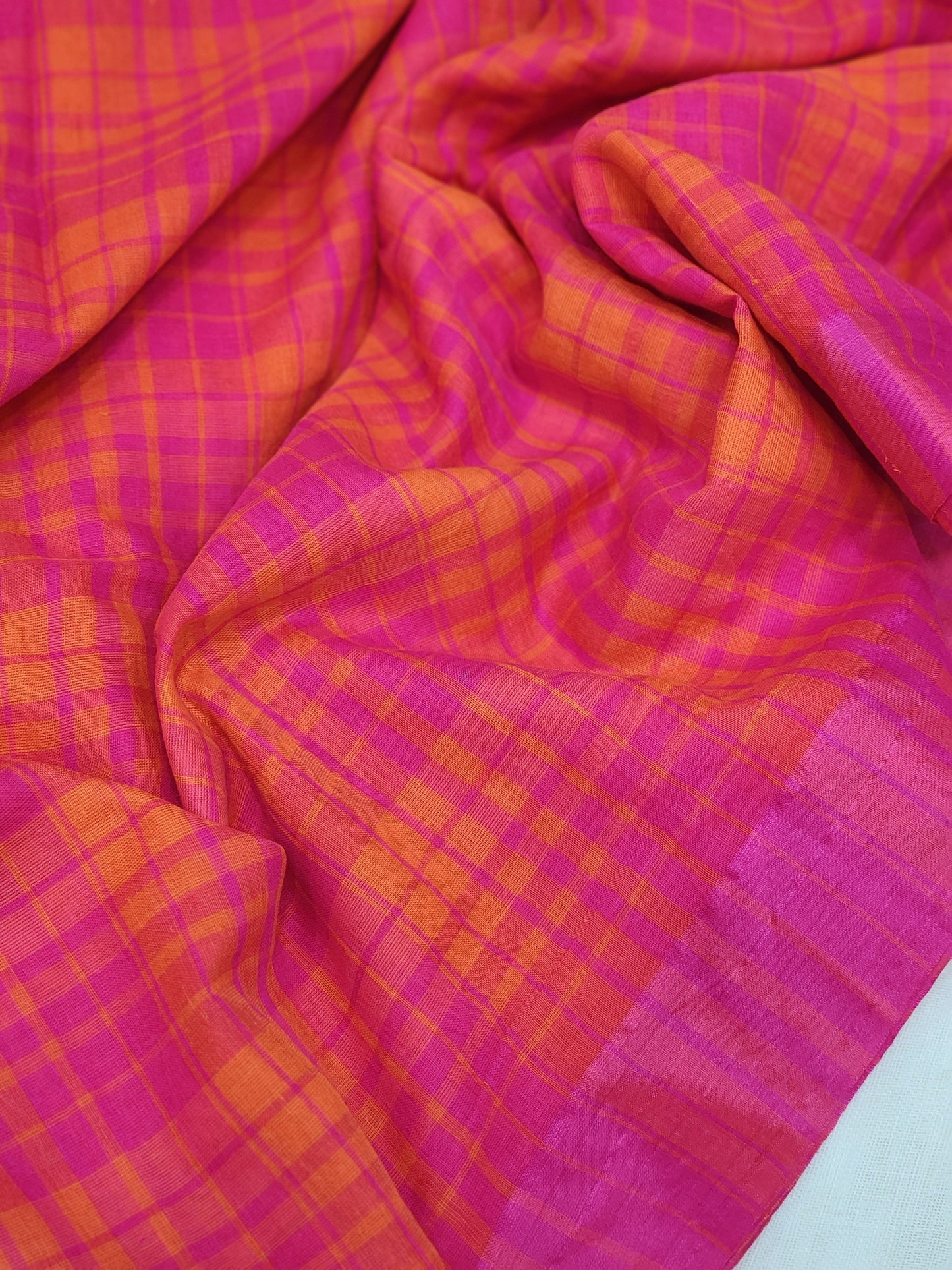 Orange&Pink Cotton Handloom Saree