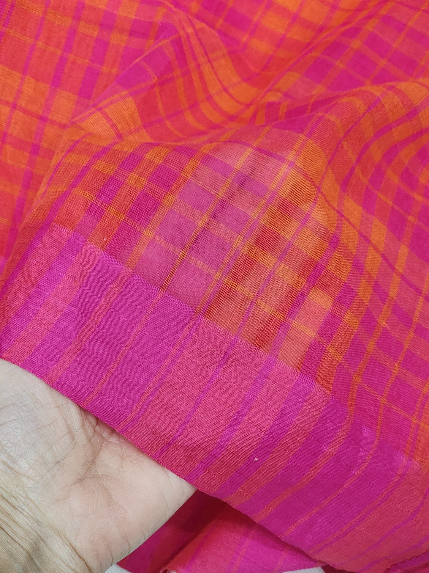 Orange&Pink Cotton Handloom Saree