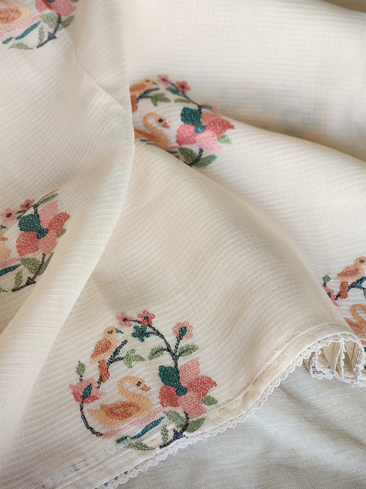 Cream Kota Silk Saree