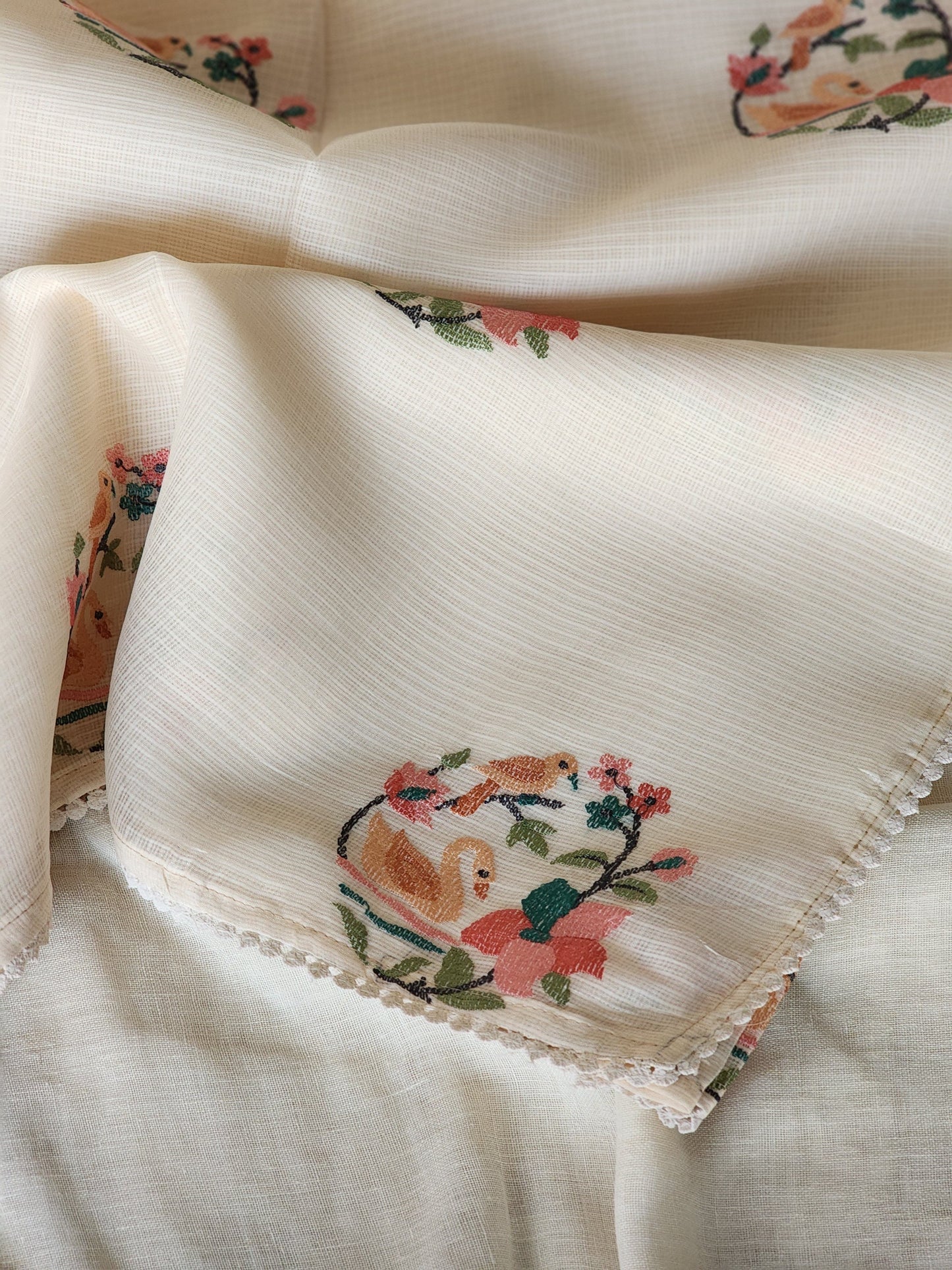 Cream Kota Silk Saree