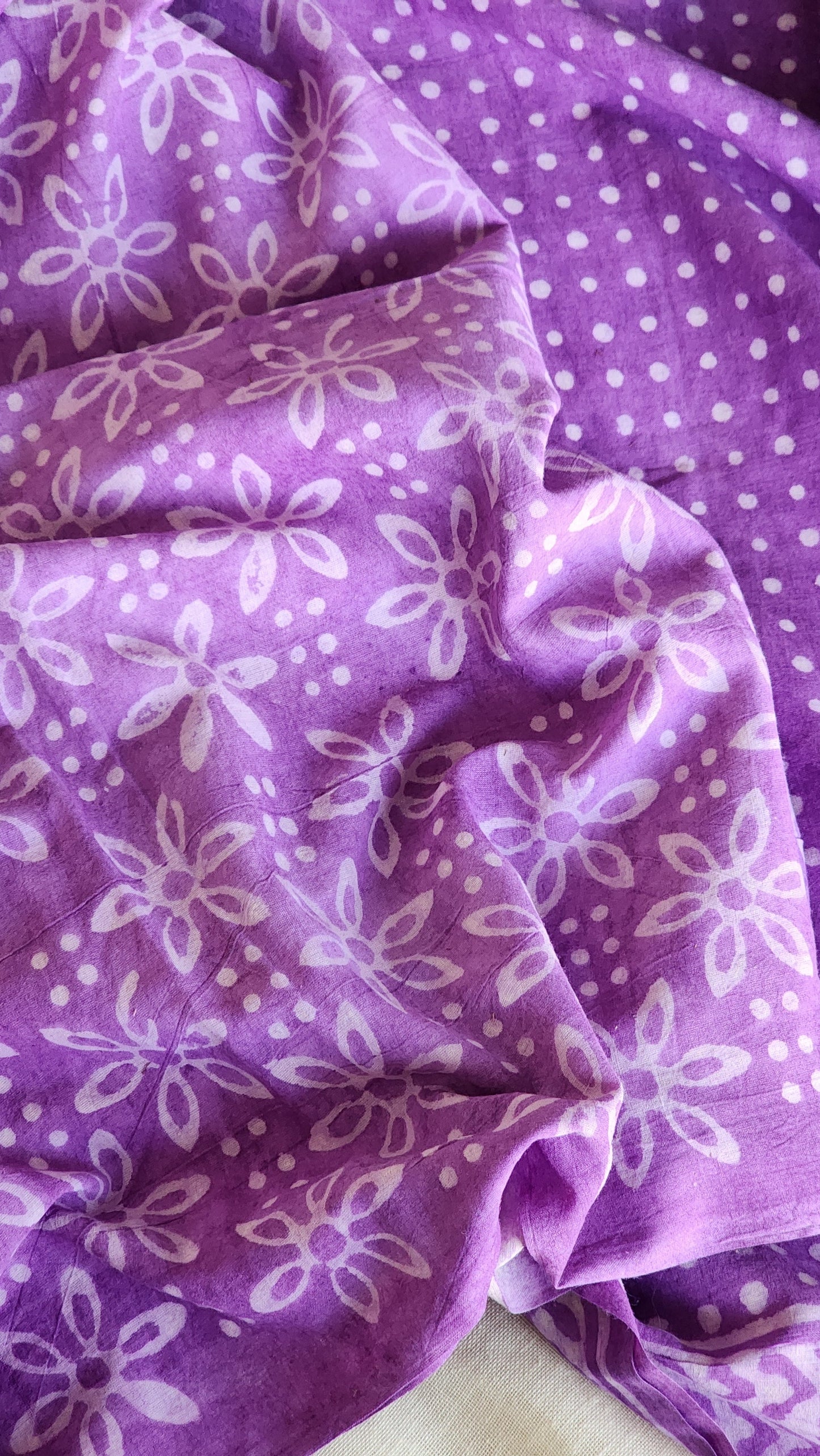 Purple handblock cotton saree