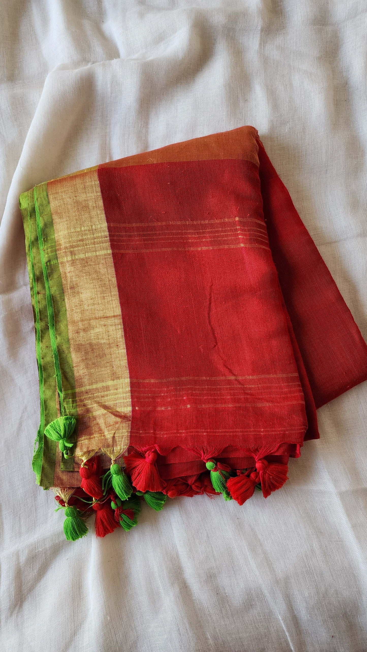 Red linen saree
