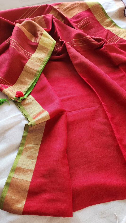 Red linen saree