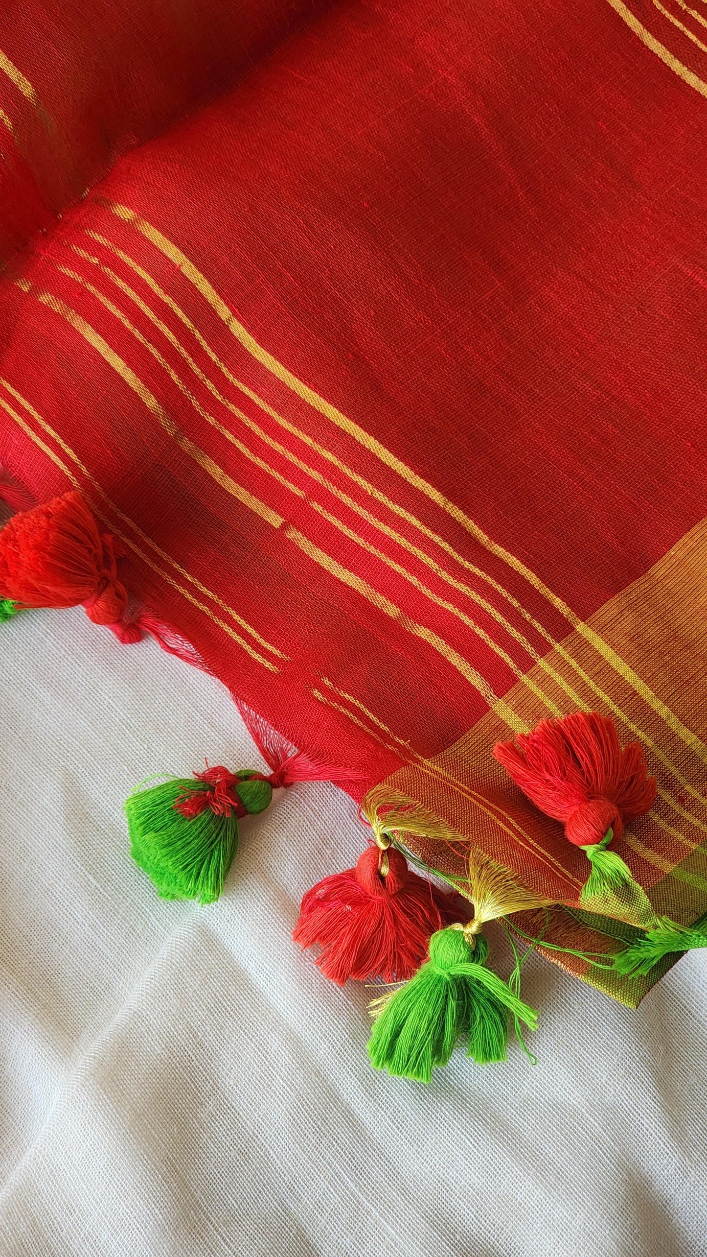 Red linen saree