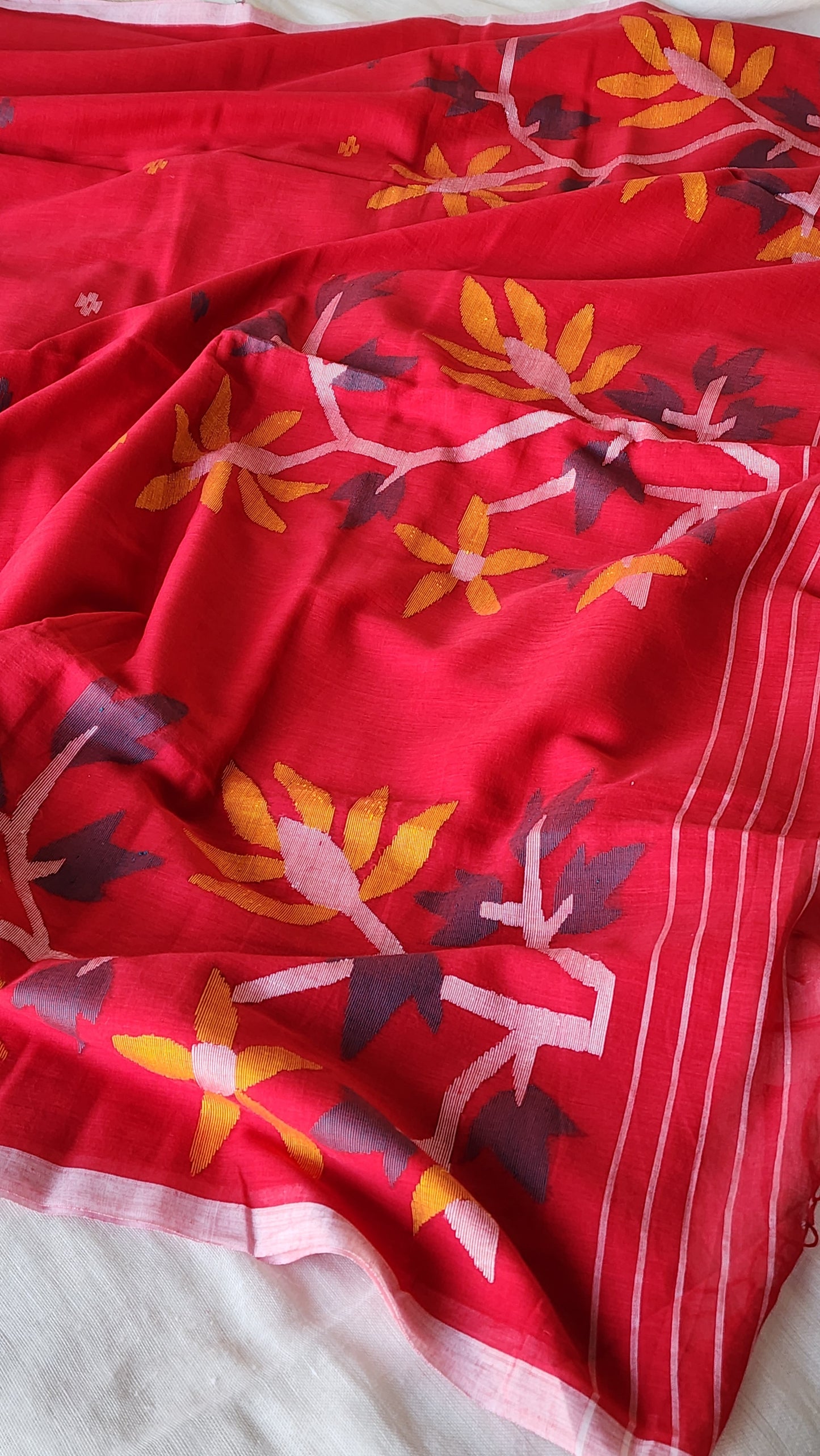 Red Jamdani Cotton Saree